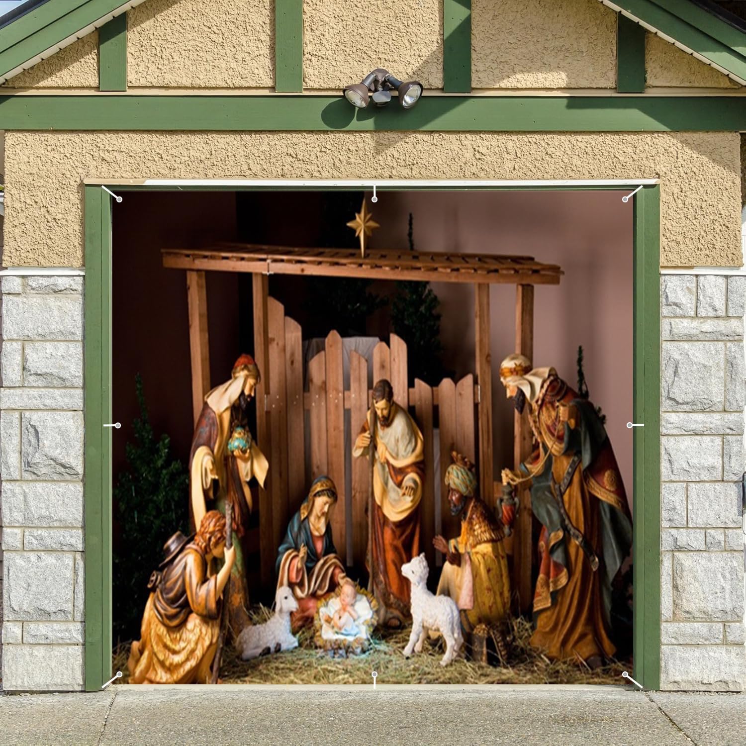 Nativity Christmas Garage Door Decorations Cover Banner Backdrop,Birth of Jesus Garage Door Cover Banner,Xmas Holy Night Scene Large Hanging 7x8ft Single Garage Door Cover Outdoor Holiday Decorations
