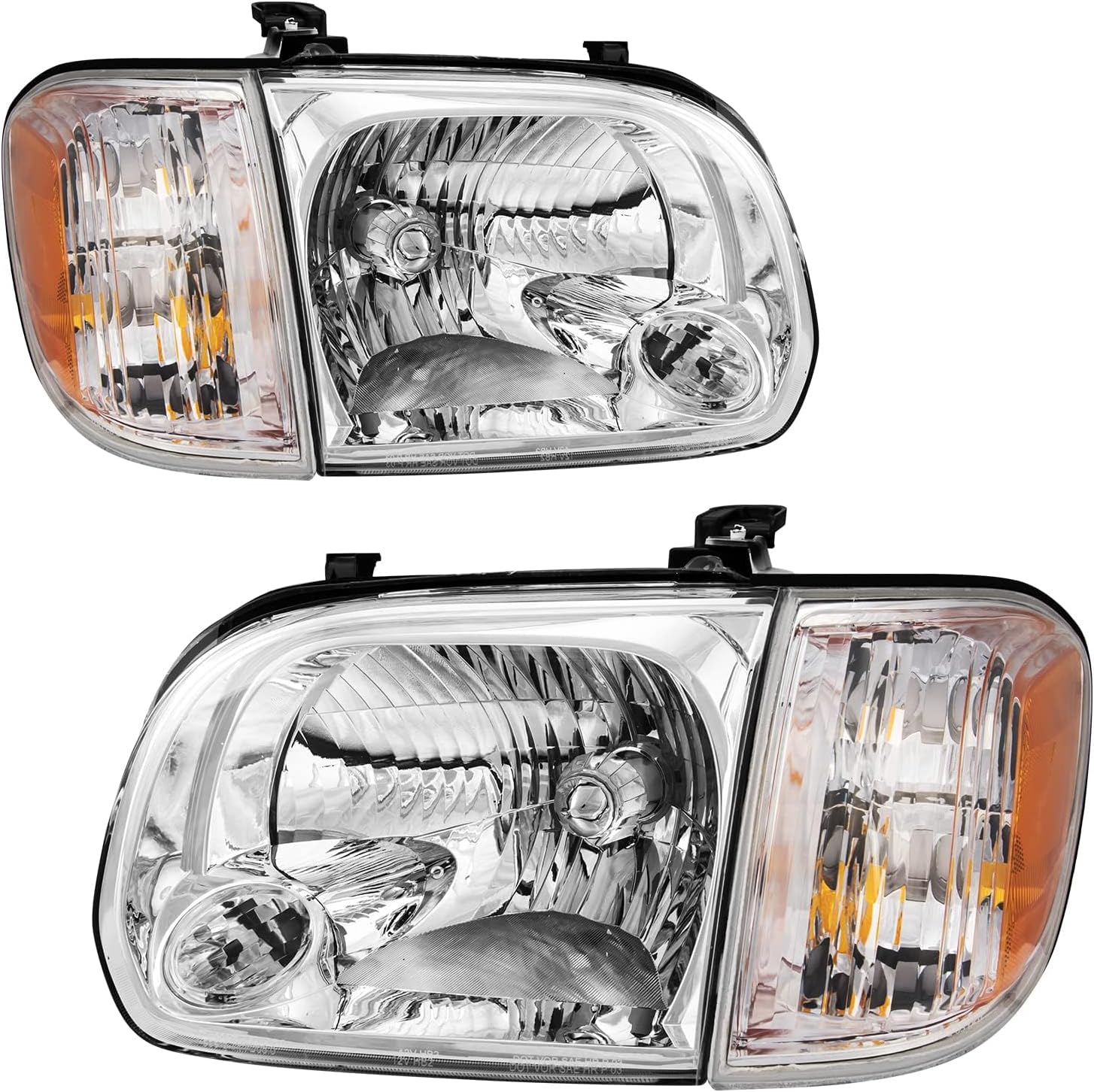 Headlight Assembly, Chrome Headlights Compatible with 2005-2006 Tundra Crew Cab, 2005-2007 Sequoia, Amber Reflector Color Clear Lens Color, OE Style Replacement