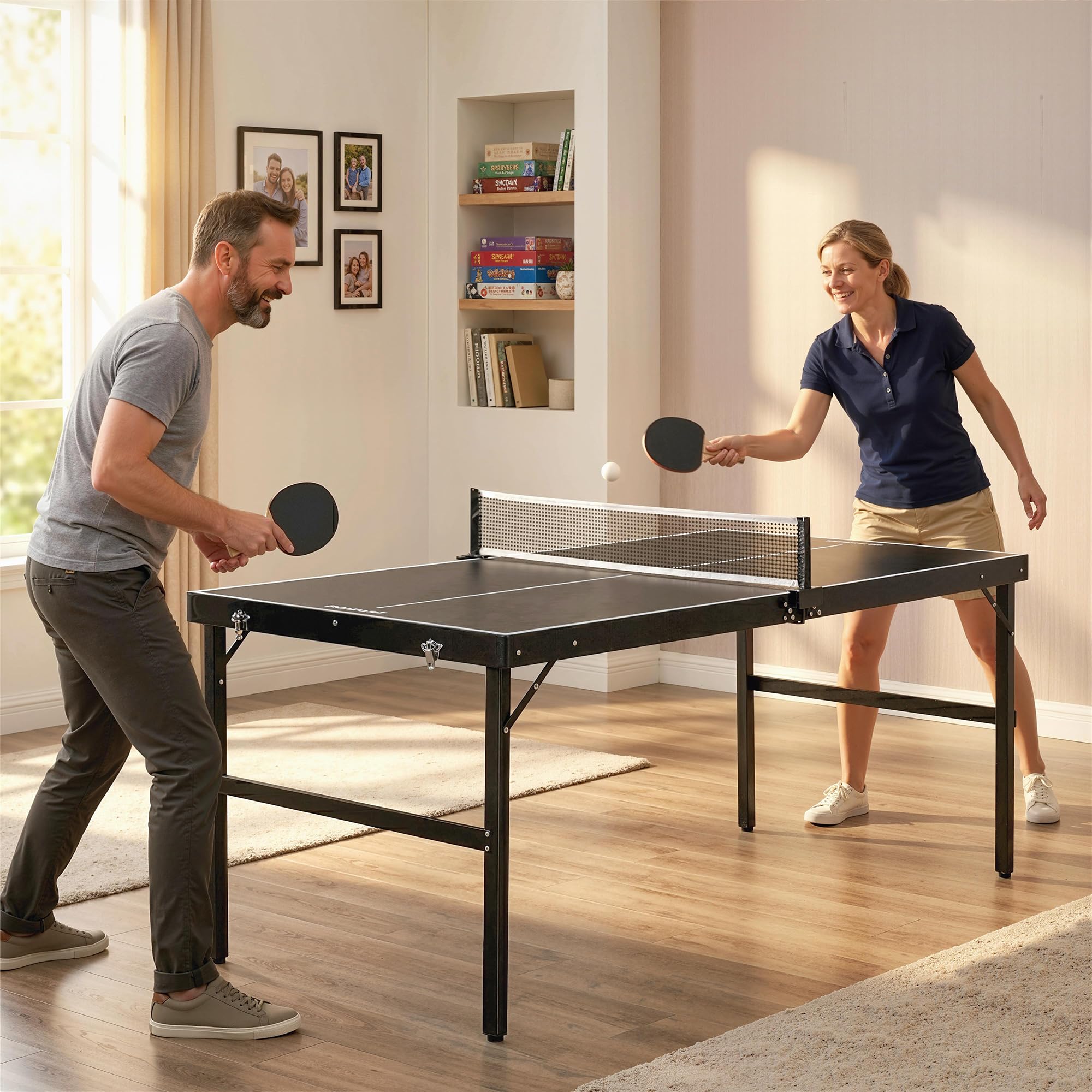 SPORTNOW Mini Table de ping-Pong Pliable Table de Tennis de Loisirs avec Filet de ping-Pong Poignée Set de ping-Pong Indoor Jeu pour la Maison Aluminium Noir