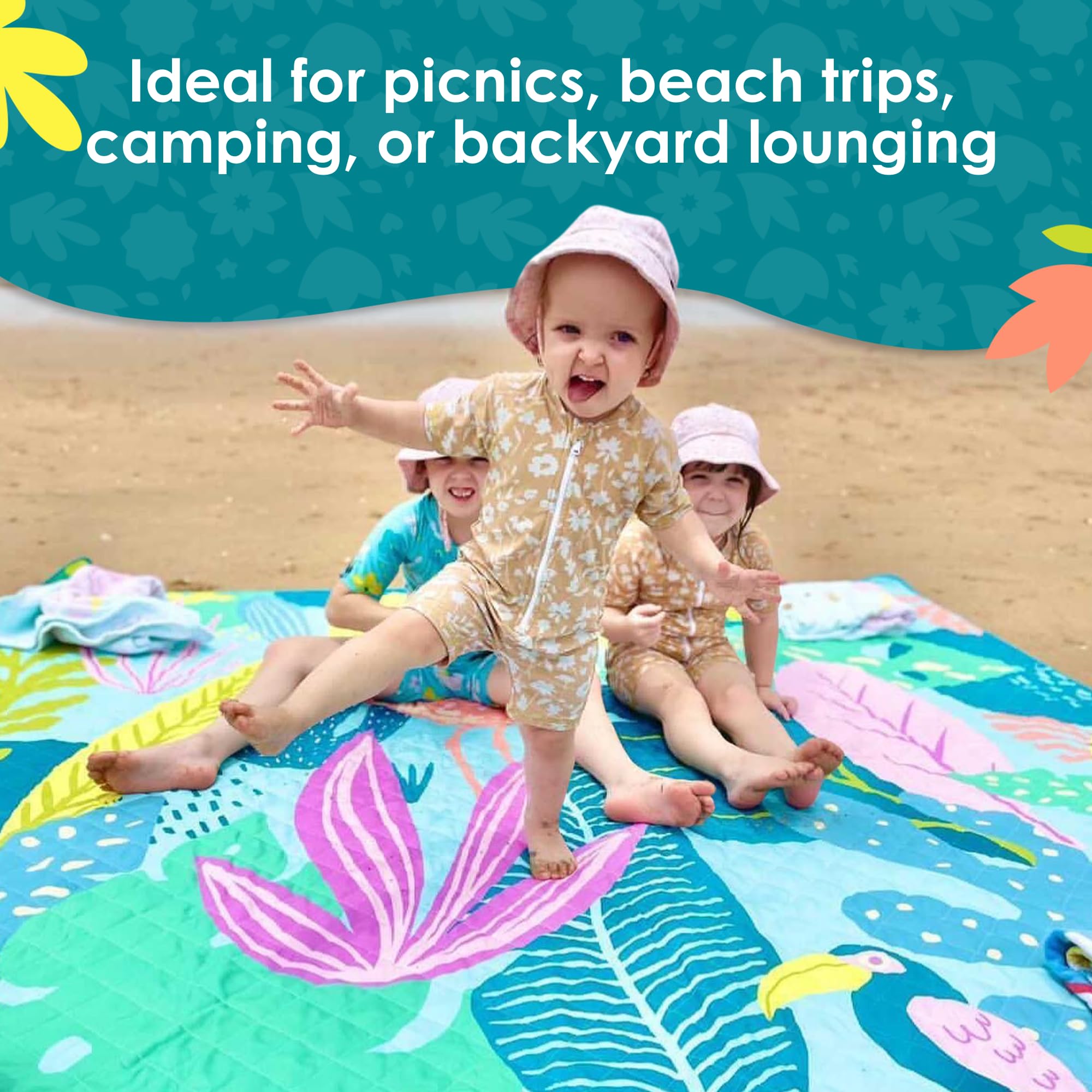 Rudie Nudie Dywan piknikowy, wodoodporny i odporny na piasek, koc piknikowy, na plażę, kemping i do aktywności na świeżym powietrzu, można prać w pralce, lekki, składany i przenośny, wzór