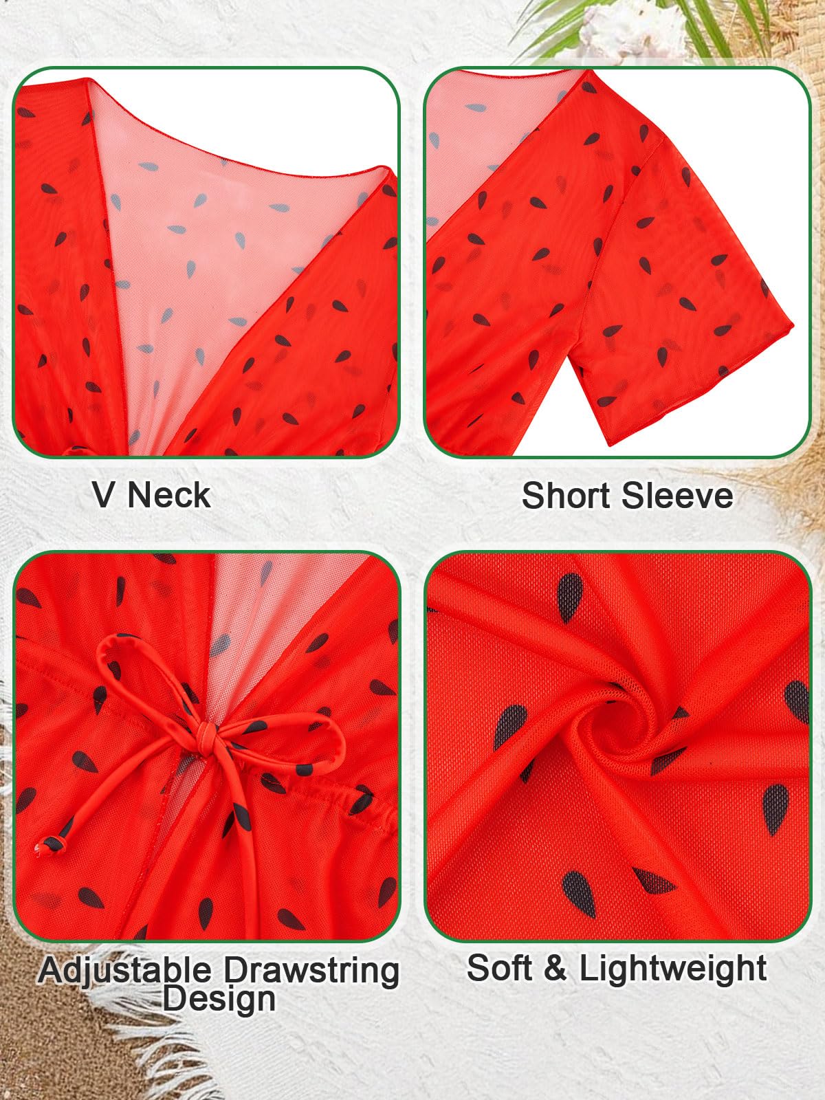 AIDEAONE Girls 3 Piece Bikini Swimsuit Set Cute Bathing Suit with Quick Dry Swimwear with Coverups 5-12T, 01 Watermelon, 5-6 Years - Image 4 thumbnail