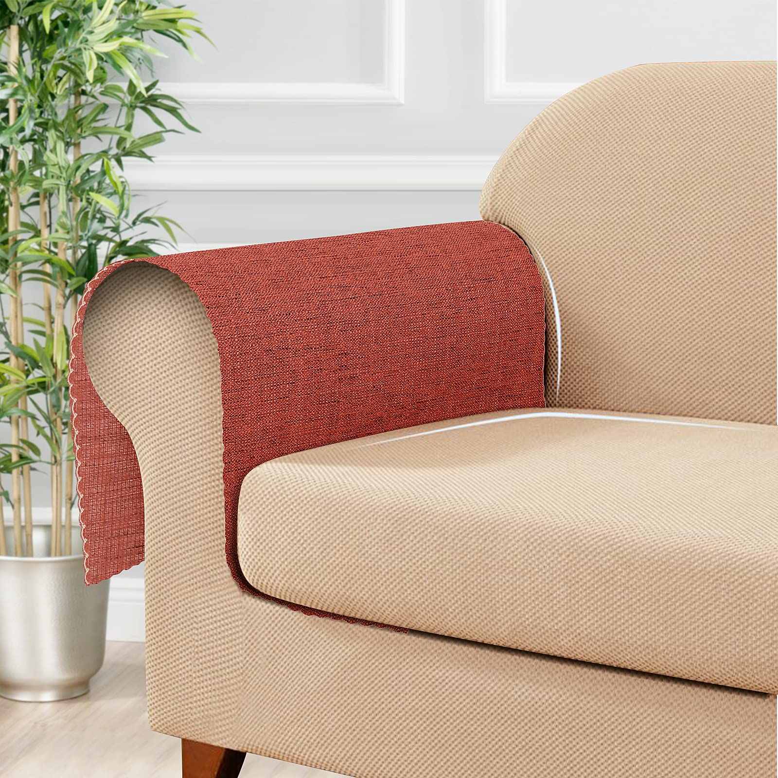 NaturoomRed Couch Arm Covers for Sofa Arm Chair Arm Covers, Linen Sofa Armrest Cover for Recliner, Non-Slip Couch Armchair Sofa Arm Covers Protector for Pets, Couch Armchair Slipcovers 2 Pcs