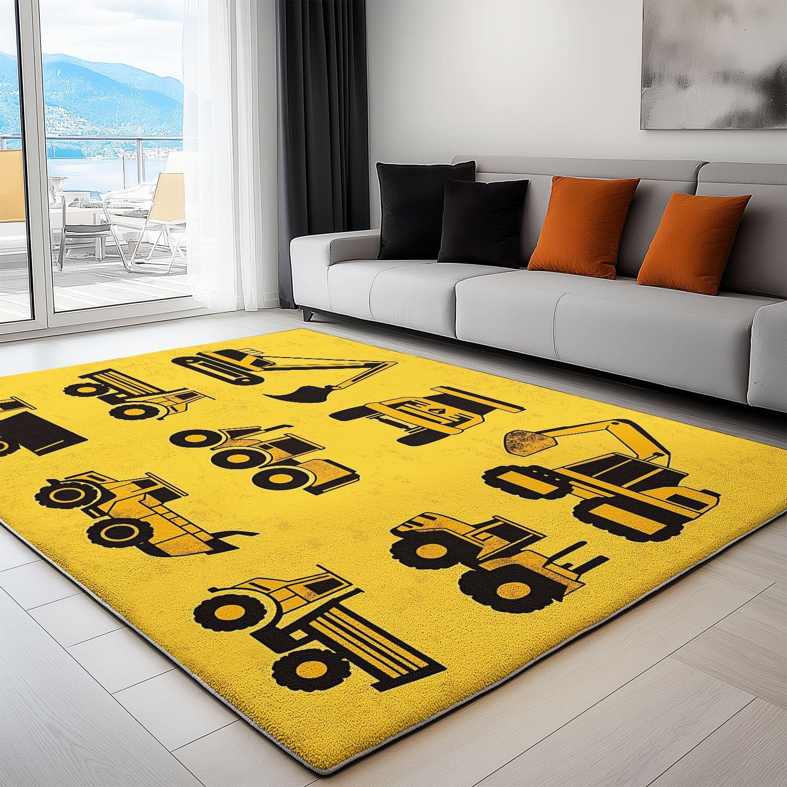 Generico Veicoli Da Costruzione Dei Cartoni Animati Tappeto Salotto Moderno Flanella Stampa 3D Tappeti Camera Da Letto Rug Cucina Antiscivolo Lavabile Per Tappeto Cameretta 120 x 180 cm
