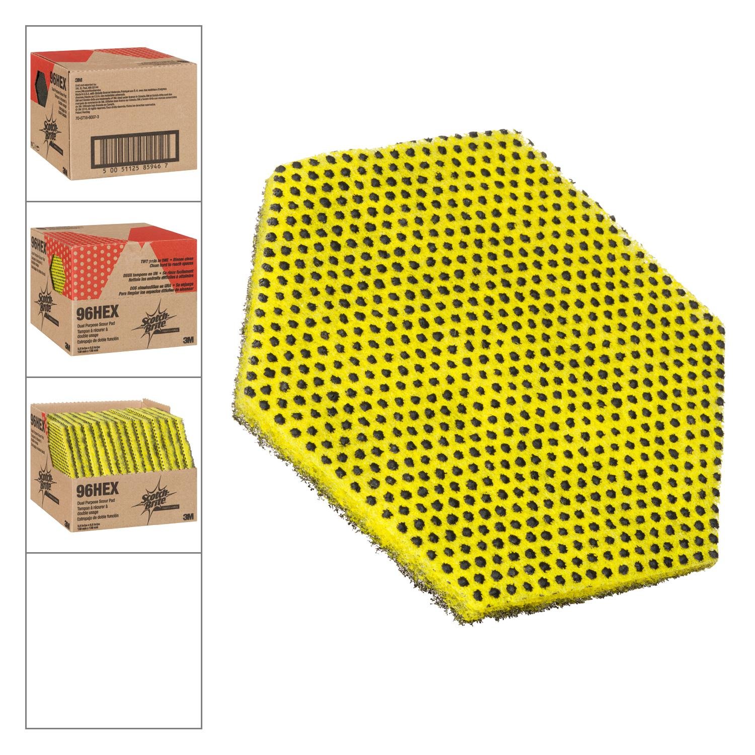 Fibra abrasiva a doppia funzione Scotch-Brite 96HEX, verde/giallo, 147x127 mm, 15/confezione