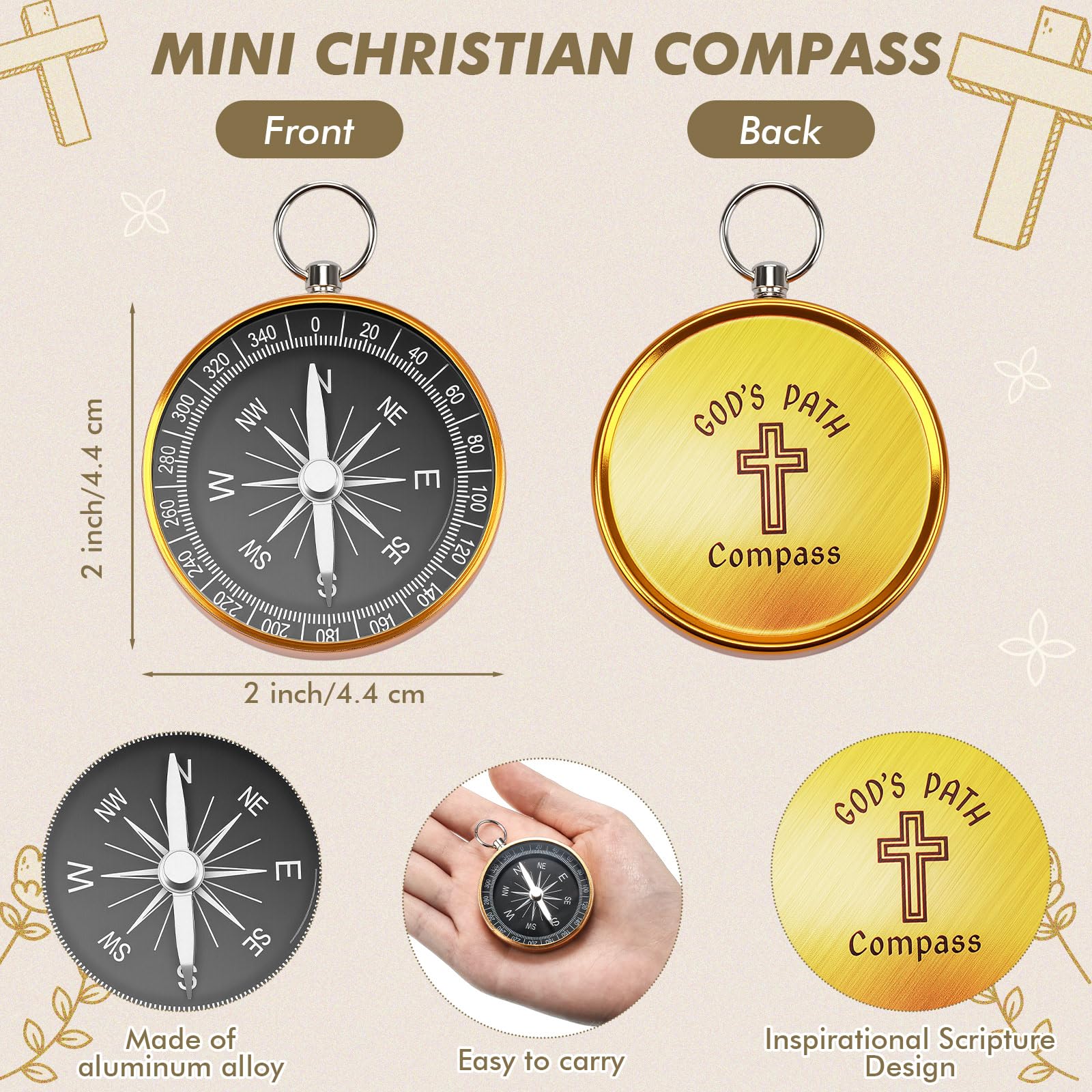 Relaxweex 24 Set Mini Christian Compass Christian Gift for Men Compass with Cards and White Drawstring Organza Bag Bible Scripture Cards Religious Gifts for Men Graduation Gift Wedding