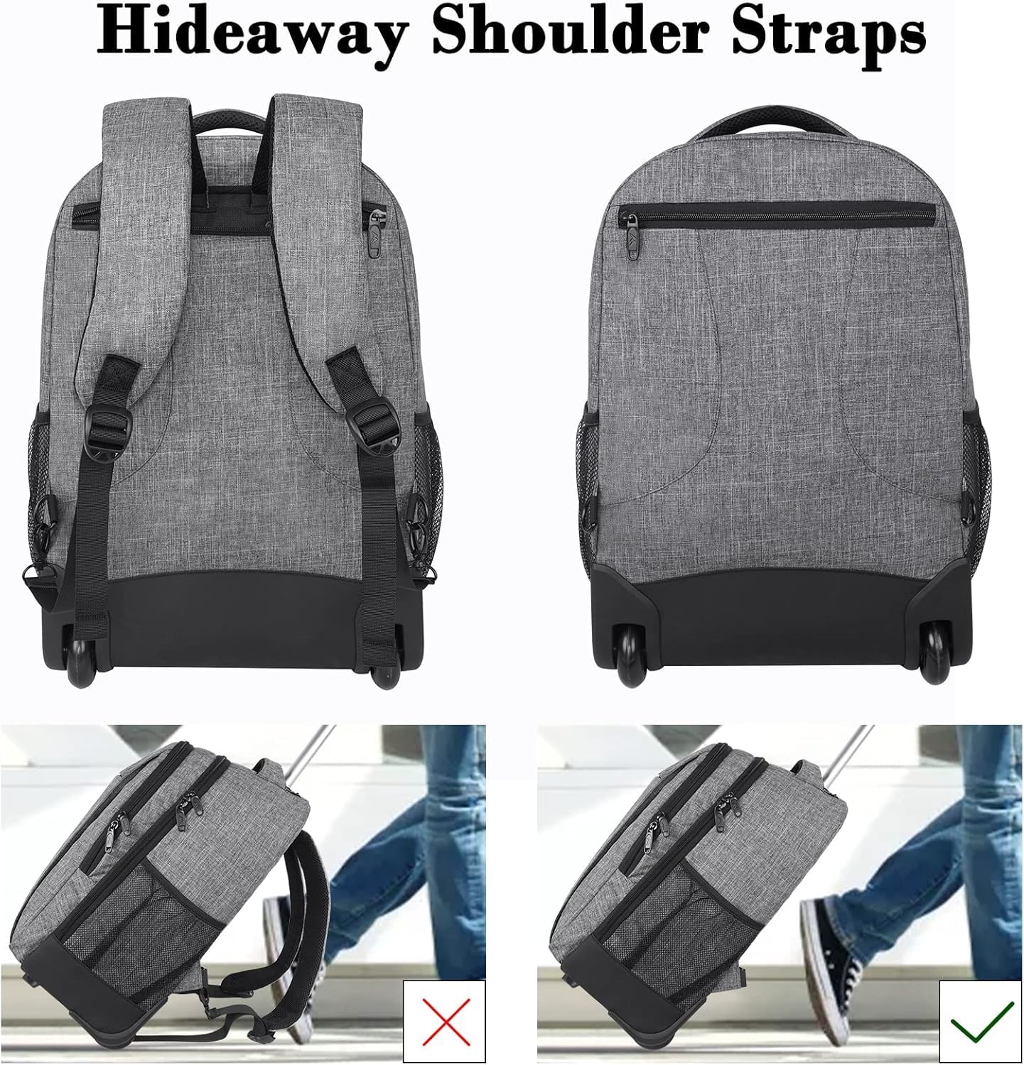 MATEIN Mochila Grande con Ruedas Adulto, Gris