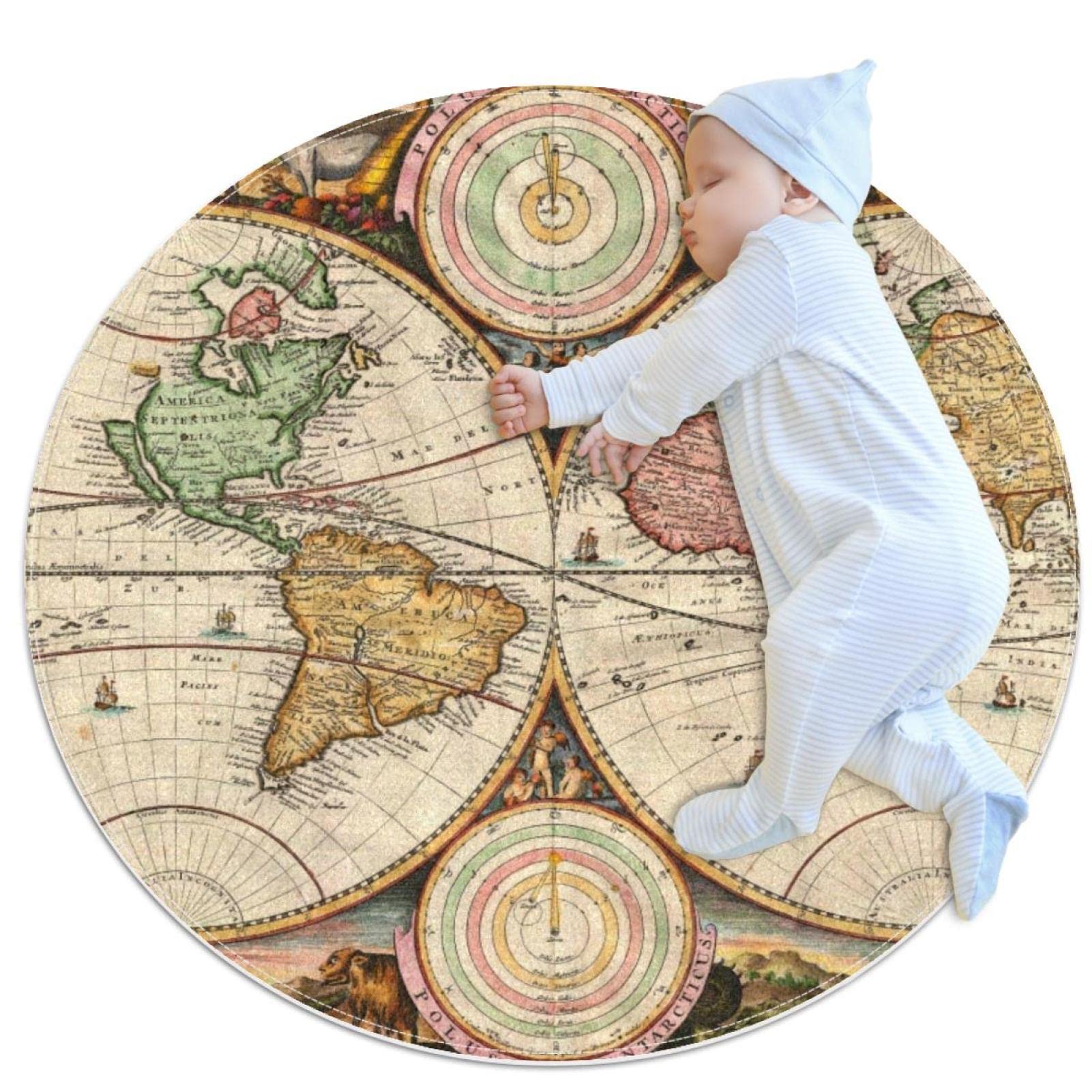 Tapis de salle de bain antidérapant et paillasson rond carte du monde