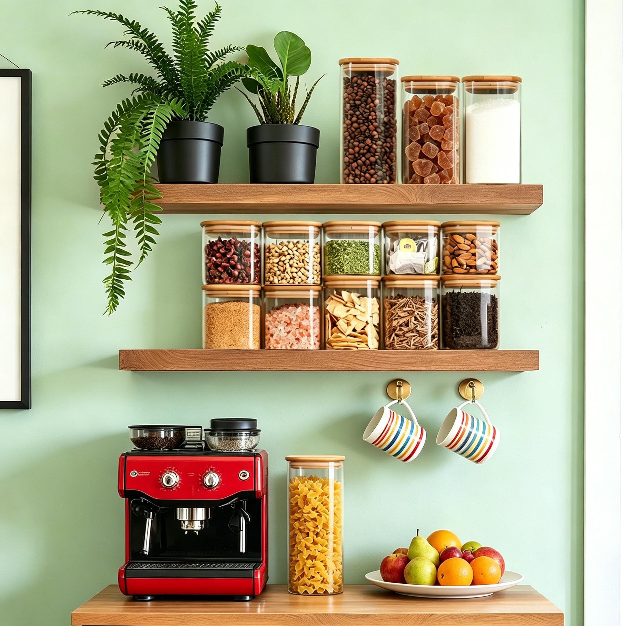 VIEWELLD Recipientes cuadrados de vidrio de 1.2 cuartos de galón con tapas, tarro de vidrio con tapa hermética, recipiente de vidrio para despensa, galletas, harina, cereales, arroz, azúcar, té, café