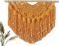 Vista 7 de Youngeast Cortina grande de macramé para colgar en la pared, estilo bohemio, con cuentas para ventana, macramé, cabecero, sala de estar, decoración