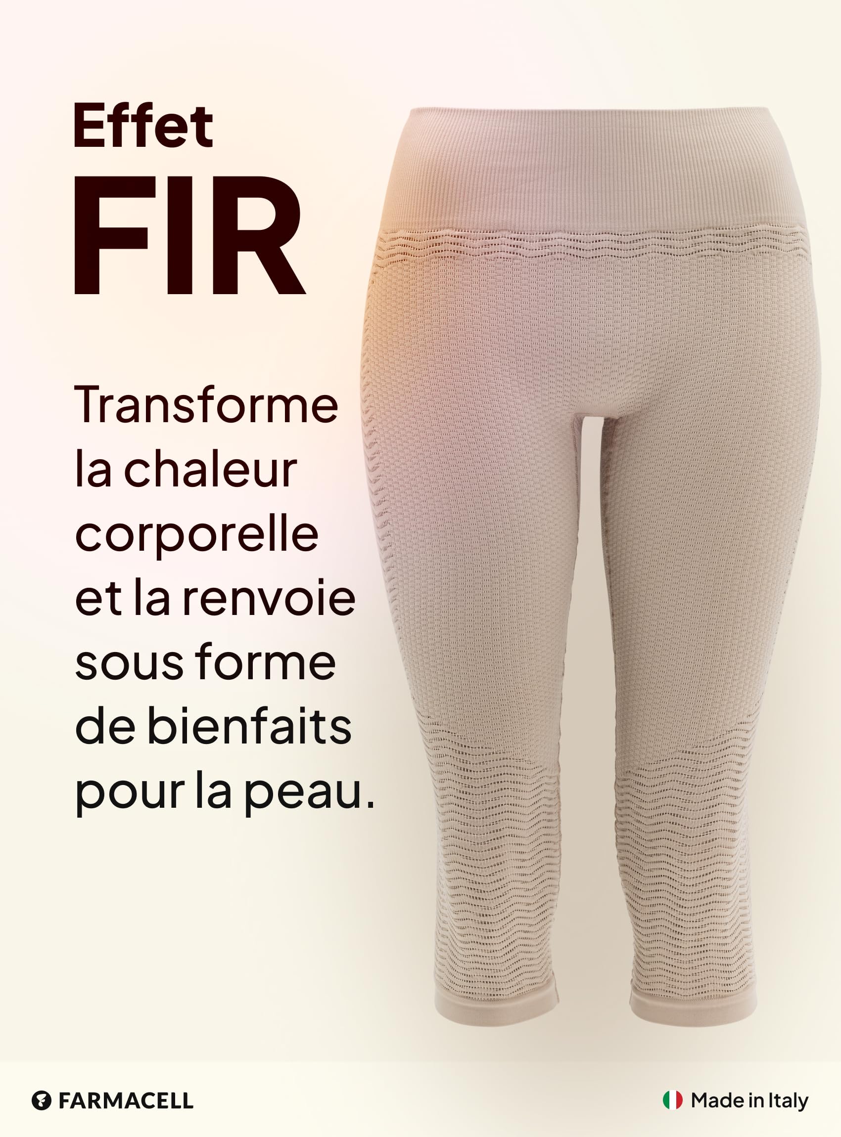 Farmacell Legging 3/4 Femme Anti-Cellulite Massant 3D et FIR, Made in Italy, 1104