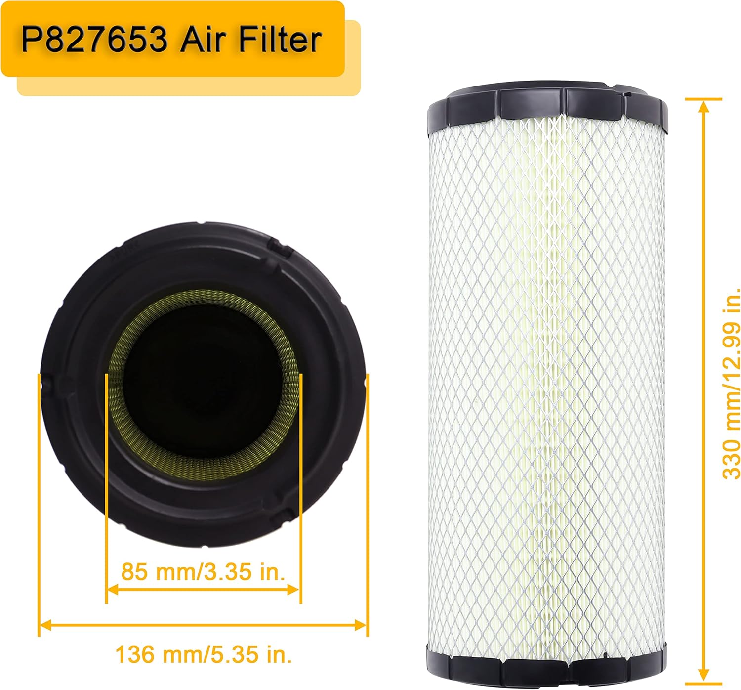 Wadoy P827653 P829332 Air Filter Set Compatible with Bobcat 6666375-6666376 Replaces for 863 863G 873 873G 883 S450 S510 S530 S550, EAF5225 DBA5225 Air Filter
