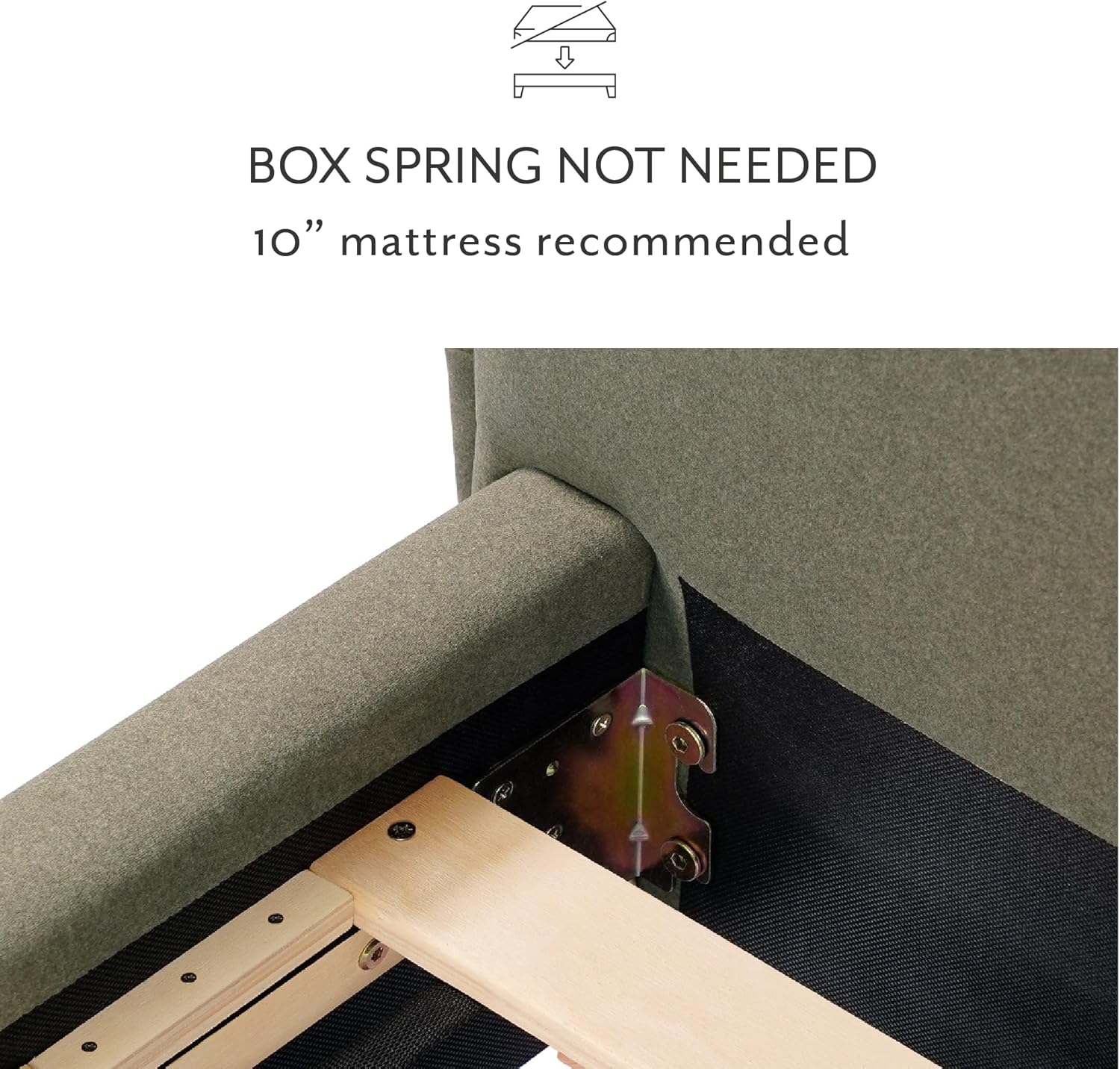DG Casa Lottie Green Flange Edge Bed Frame with Headboard – Queen Size Bed Upholstered Olive Fabric – Knife Edge Seams – No Box Spring Required