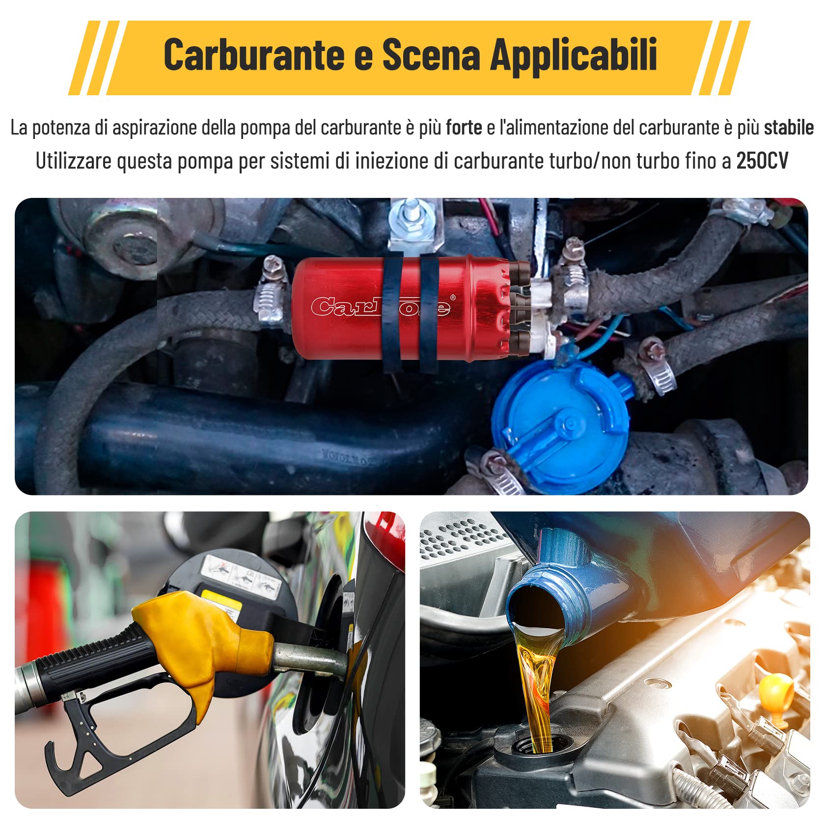 CarBole Pompa del Carburante Elettrica Esterna in Linea a 125 PSI,Pompa per Carburante ad Alta Pressione 12V,250BHP,Sostituzione del Codice Duo - Rosso