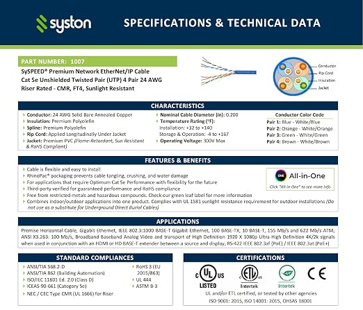 Cable Ethernet Cat 5e 50 pies resistente al calor miniatura 3