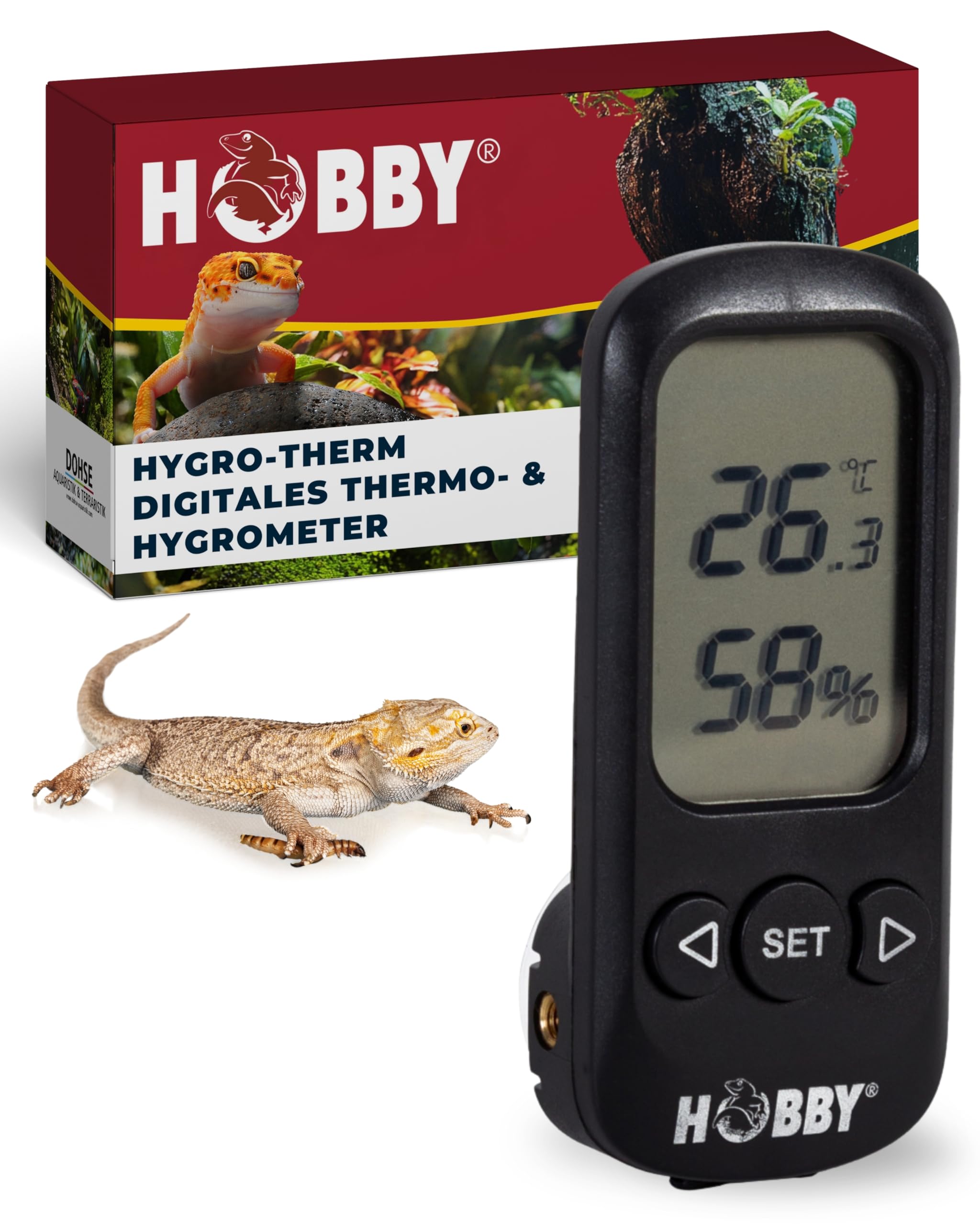 HOBBY Terraristik Terra Check I digitales Hygrometer & Thermometer mit Alarmfunktion I zur exakten Kontrolle der Luftfeuchtigkeit und Temperatur in Terrarien I für ideales Terrarienklima