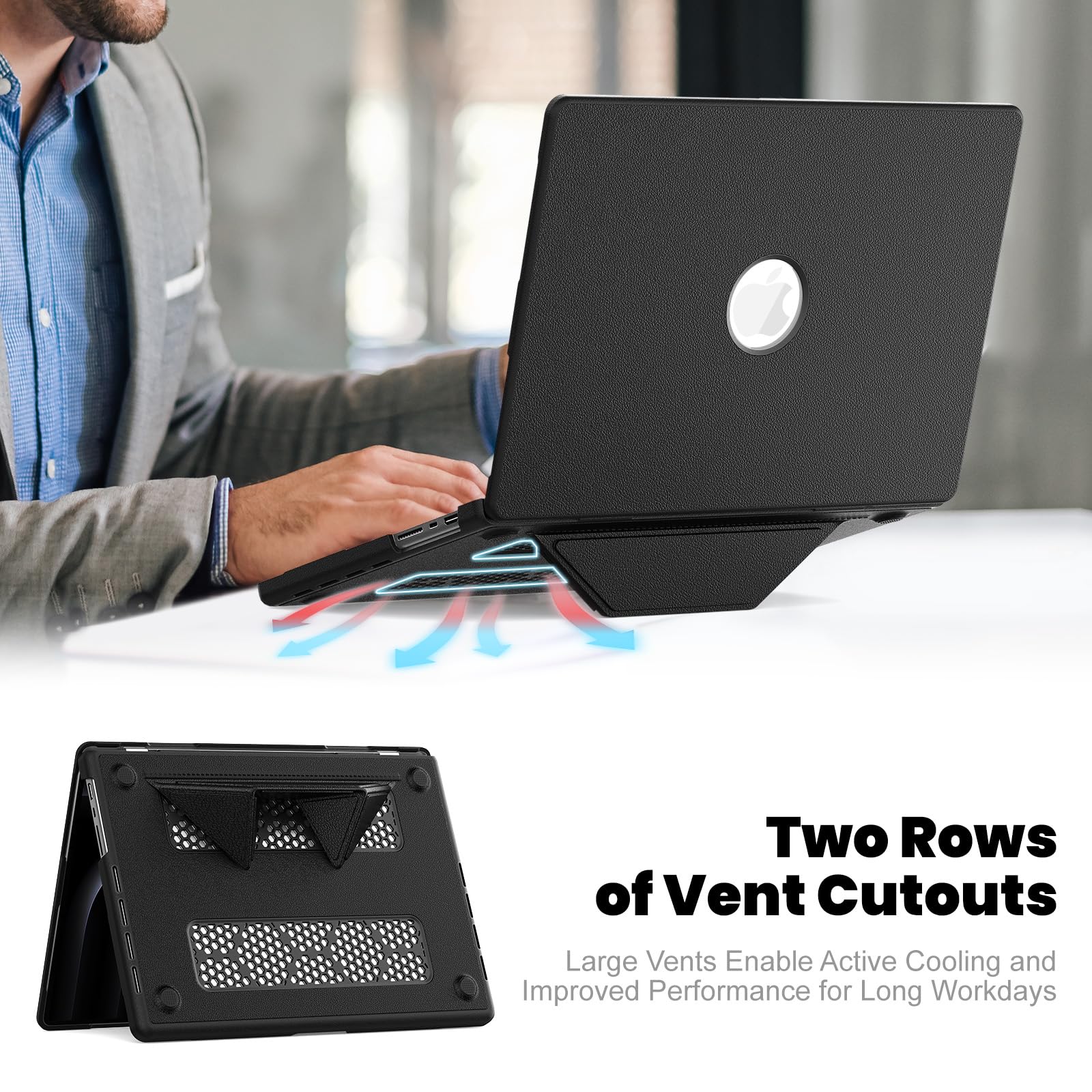 KAIJIAbox Funda compatible con MacBook Pro de 14 pulgadas M5-M1 2026-2021, color negro | Kit 4 en 1 de piel rígida con soporte, cubierta para teclado, alfombrilla de mouse, antigrietas, antiarañazos, antihuellas
