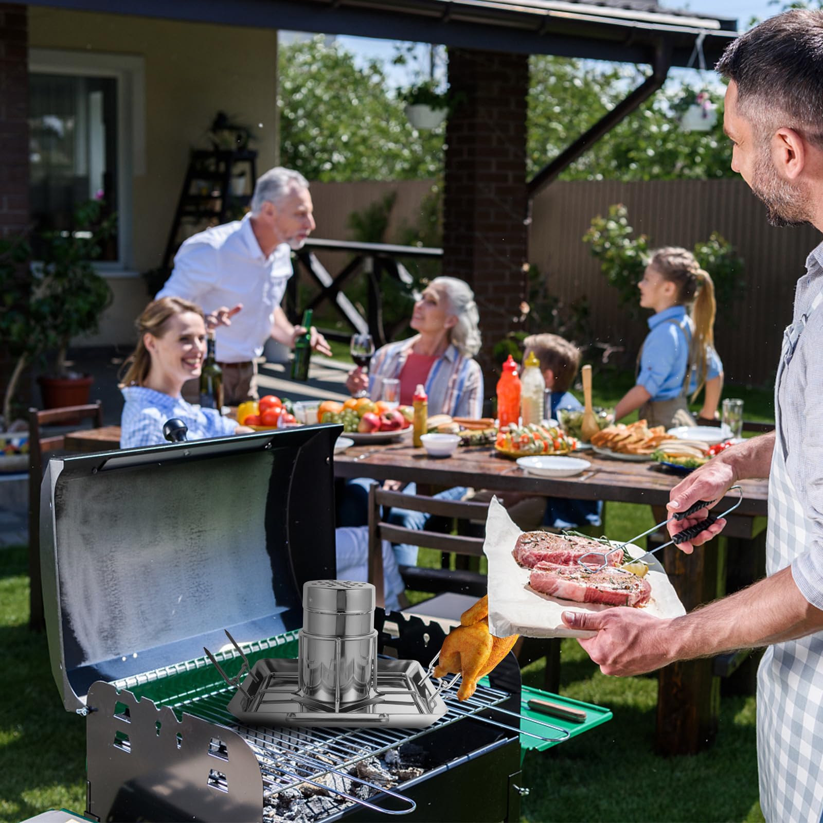 INOOMP Vassoio per Pollo da Barbecue, Acciaio Inox, Smontabile
