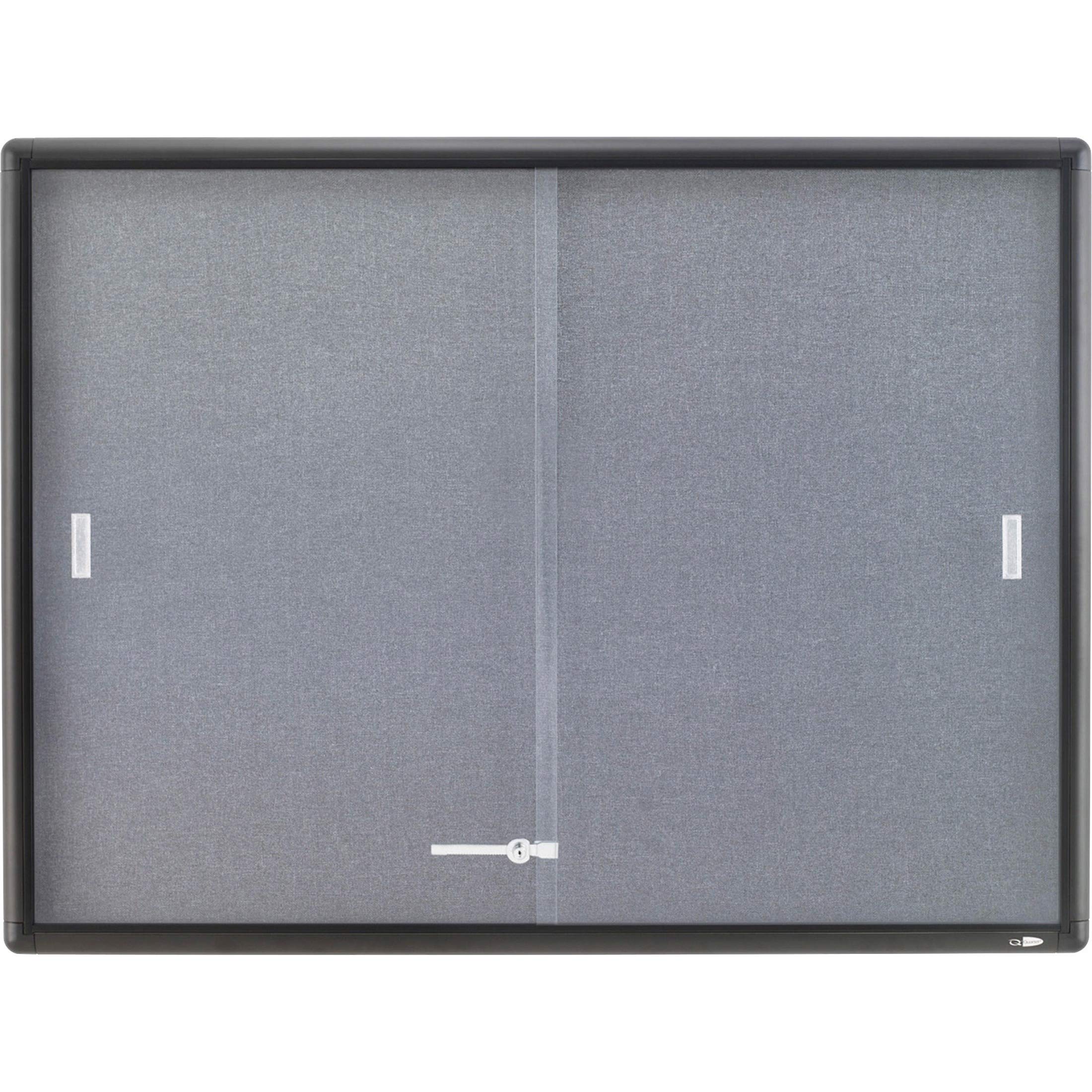 Bulletin Board, 4' x 3' Enclosed Fabric Notice Board, Lockable Sliding Doors, Graphite Frame (2364S)