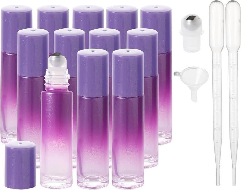 Frascos Roll-on para Perfume SESENSE de Vidro Roxo com Esferas de Aço Inoxidável, 10 mL, Pacote com 12