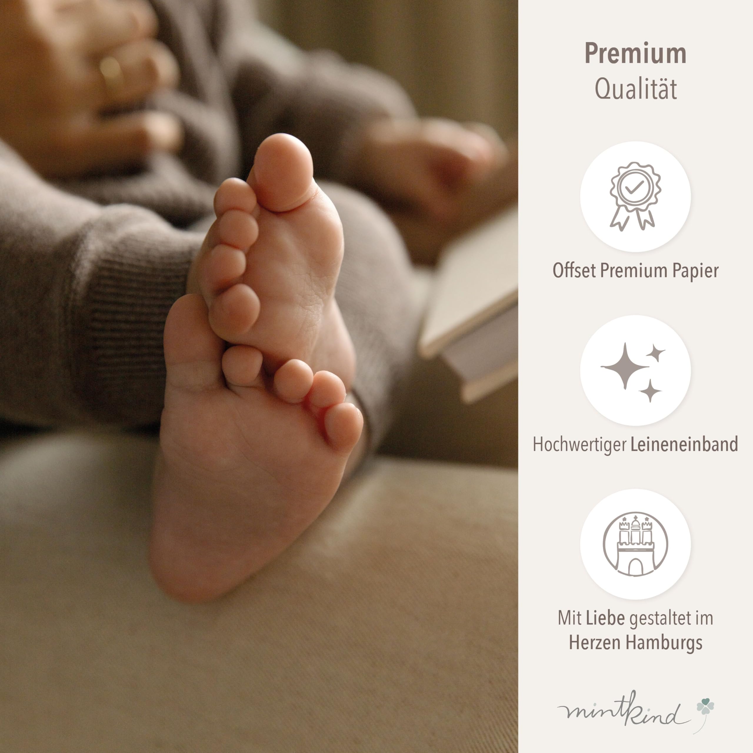 mintkind® Babytagebuch mein erstes Jahr Babyalbum Erinnerungsbuch Baby Coffee Table Edition Leineneinband beige 24x22 cm 132 Seiten Geschenk zur Geburt erstes Lebensjahr mit Platz für Fotos Notizen
