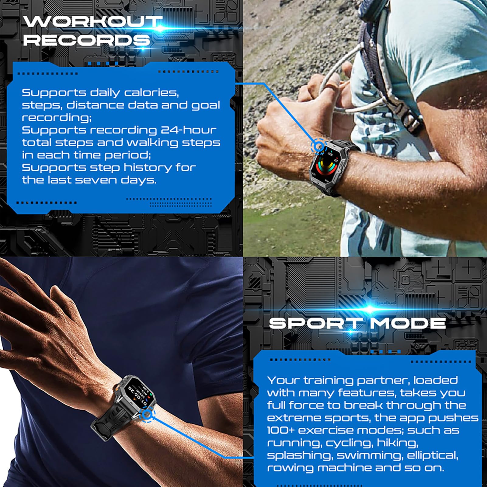 findtime Orologio da uomo con Bussola Sport Millitaire Braccialetto senza Fili Chiamata Chiara smartwatch Impermeabile Orologio Intelligente con Chiamata Bluetooth 1ATM