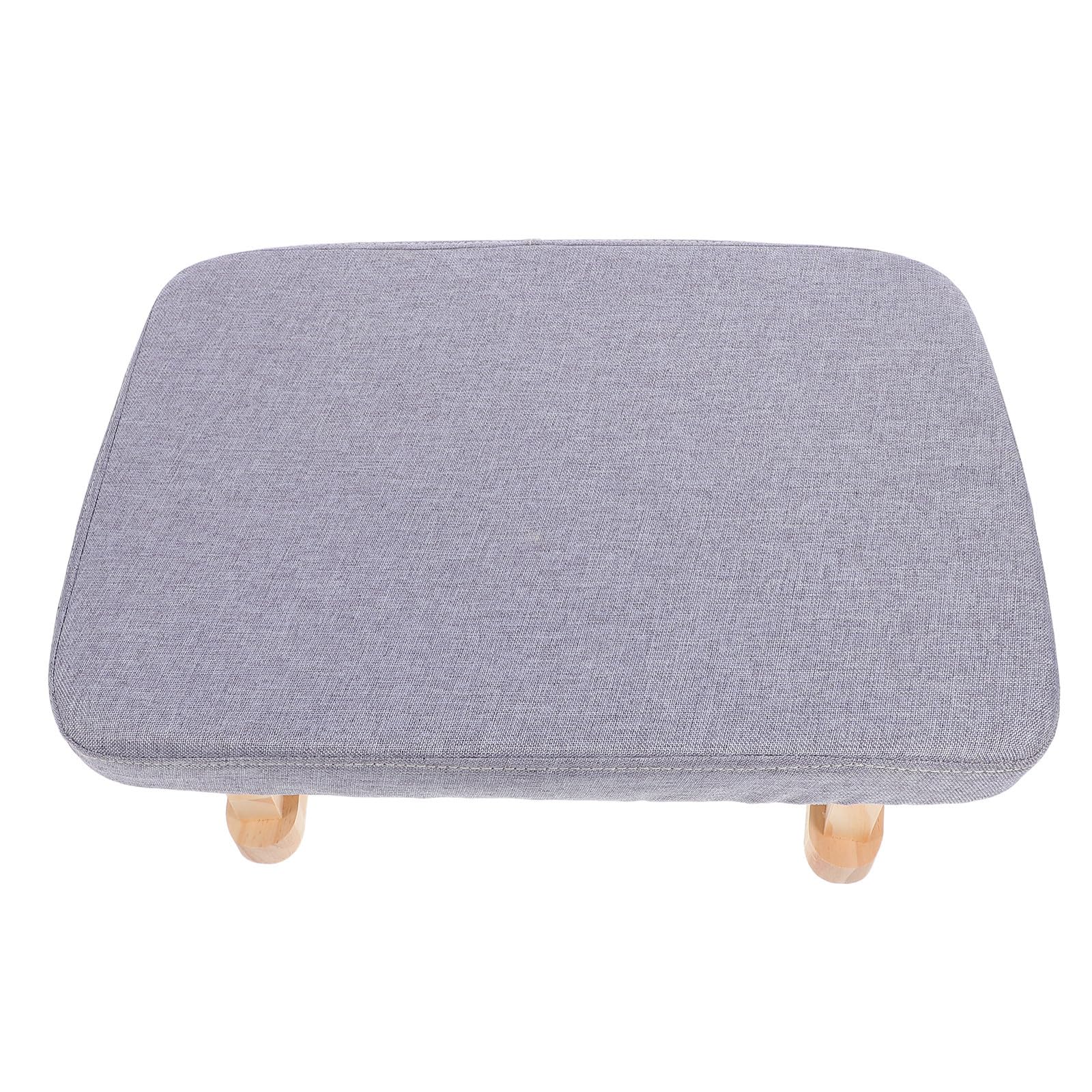 YARNOW Taburete Madera Tela Algodón Lino, Gris, Multifunción