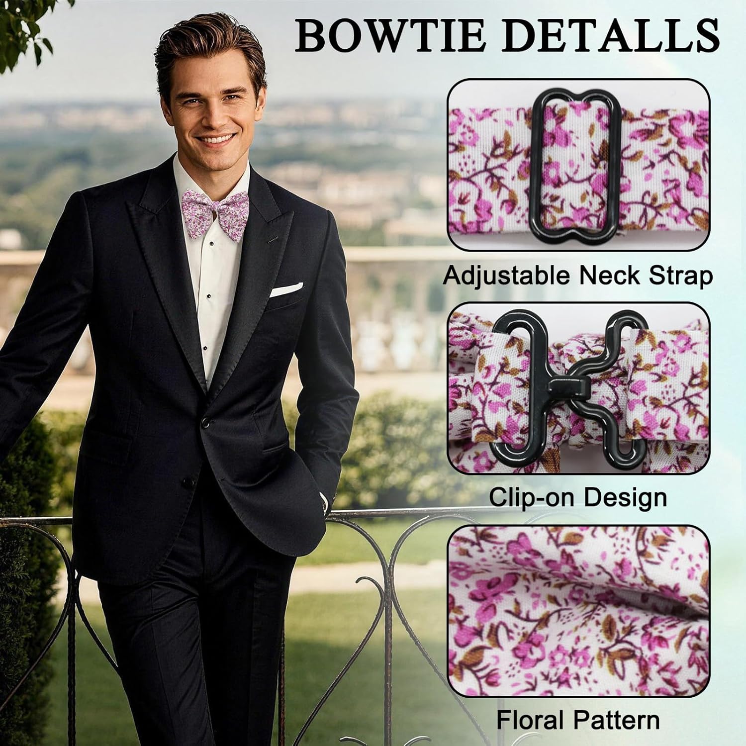 Floral Bow Ties for Men, Oversized Bow Tie Pre-tied Bowties Mens Cotton Flower Printed Bowtie for Wedding Party Casual - Image 5
