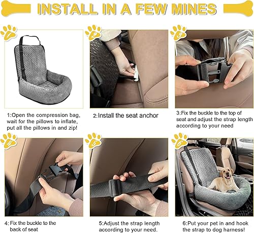 Miniatura 7 de Asiento de automóvil para perros pequeños y medianos, desmontable lavable, asiento elevador de seguridad para mascotas, cómodo, ultra suave y