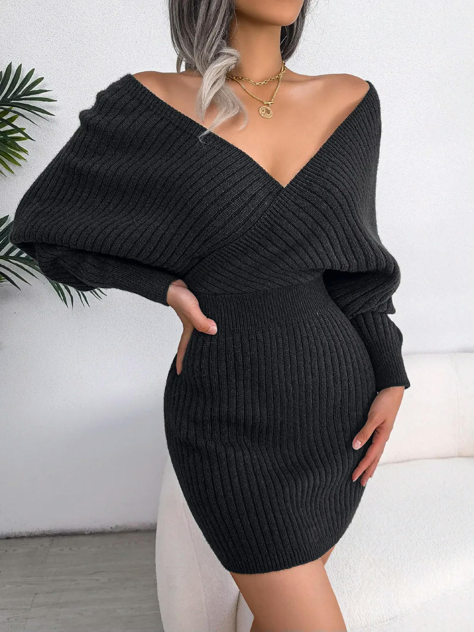 HAAR Vestito Viola Abiti di Maglione Bodycon per Donne Autunno Inverno Casual Manica Lunga Abiti da Lavoro A Maglia Bianca Blu Verde Viola