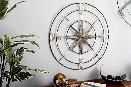 Miniatura 3 de Deco 79 Escultura de pared de brújula de metal para decoración de pared para interiores y exteriores con acabado similar al cobre envejecido, arte