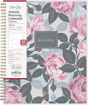 Blue Sky 2025-2026 Weekly and Monthly Academic Year Planner Calendar, July 2025 - June 2026, 8.5" x 11", Flexible Cover, Wirebound, Storage Pocket, Laminated Tabs, Roosevelt Pink