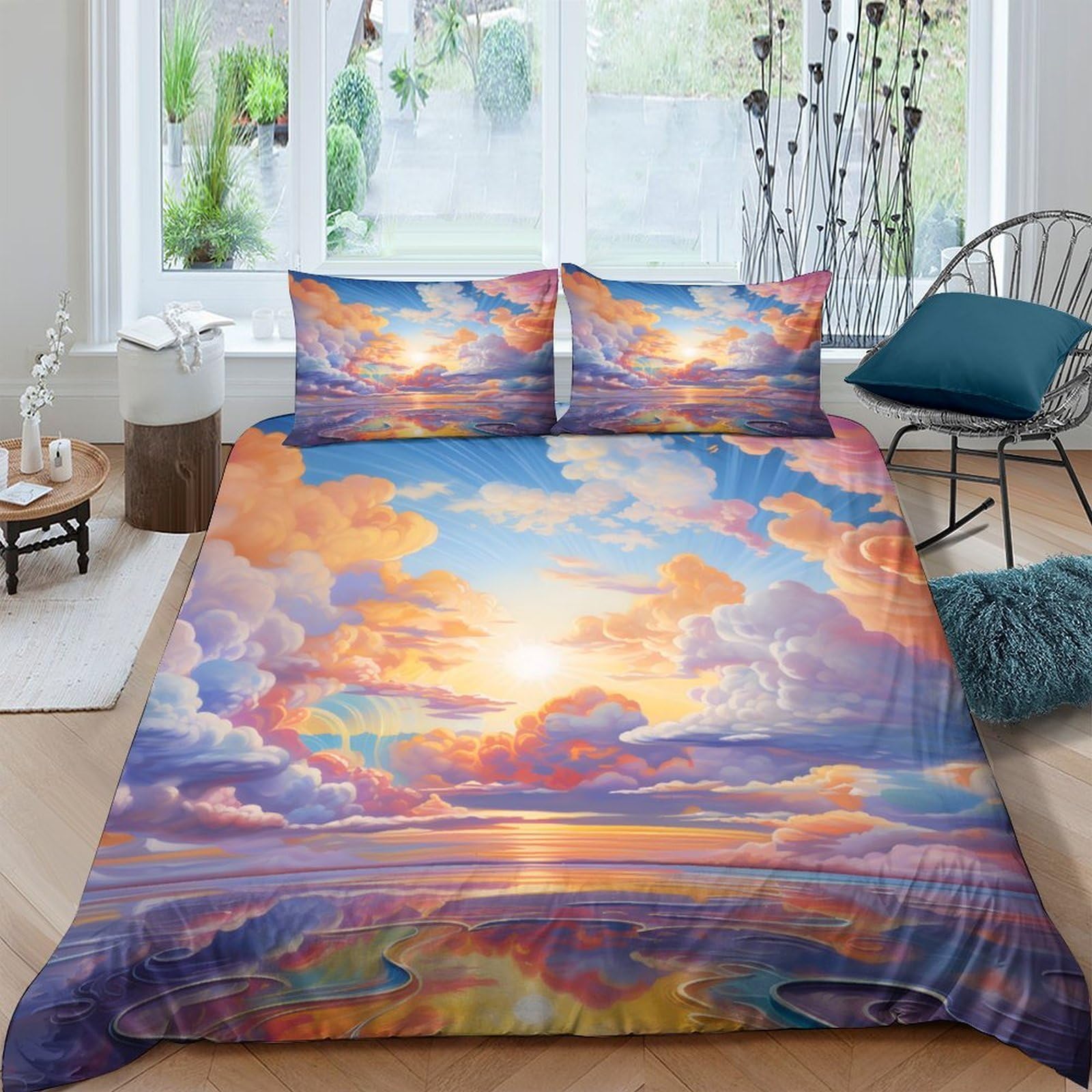 Ctjqhvkz Style-7 3D Printed Sunset Cloud Fitted Sheet Microfiber Soft Breathable Ocean View Mattress Cover For Bedroom Dorm Décor Single（135X200cm）