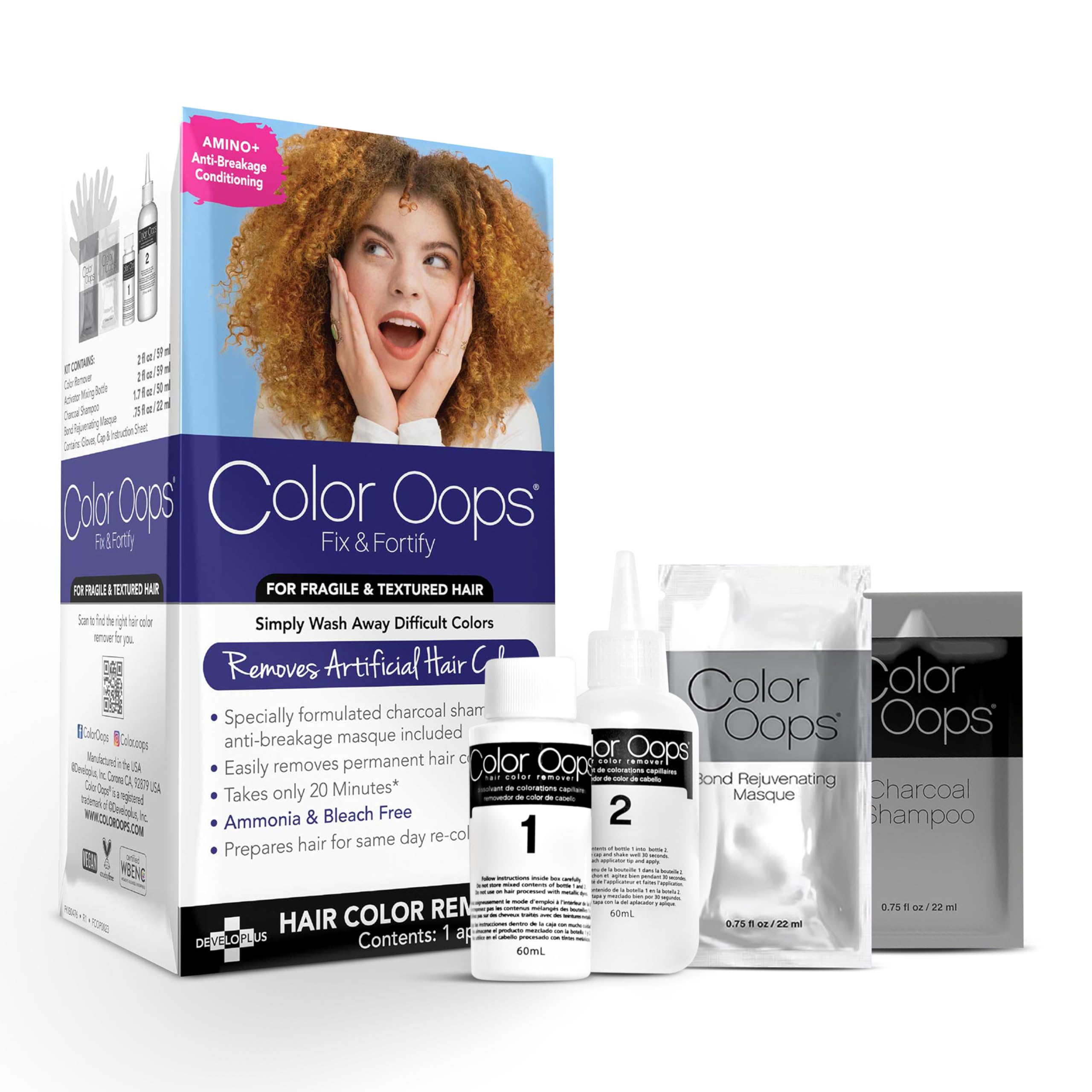 Color Oops Fix & Fortify Bond Rejuvenating Color Remover, Includes Color Remover, Activator Mixing Bottle, Charcoal Shampoo, Bond Rejuvenating Masque, Gloves, Cap, & Instructions, Cruelty Free