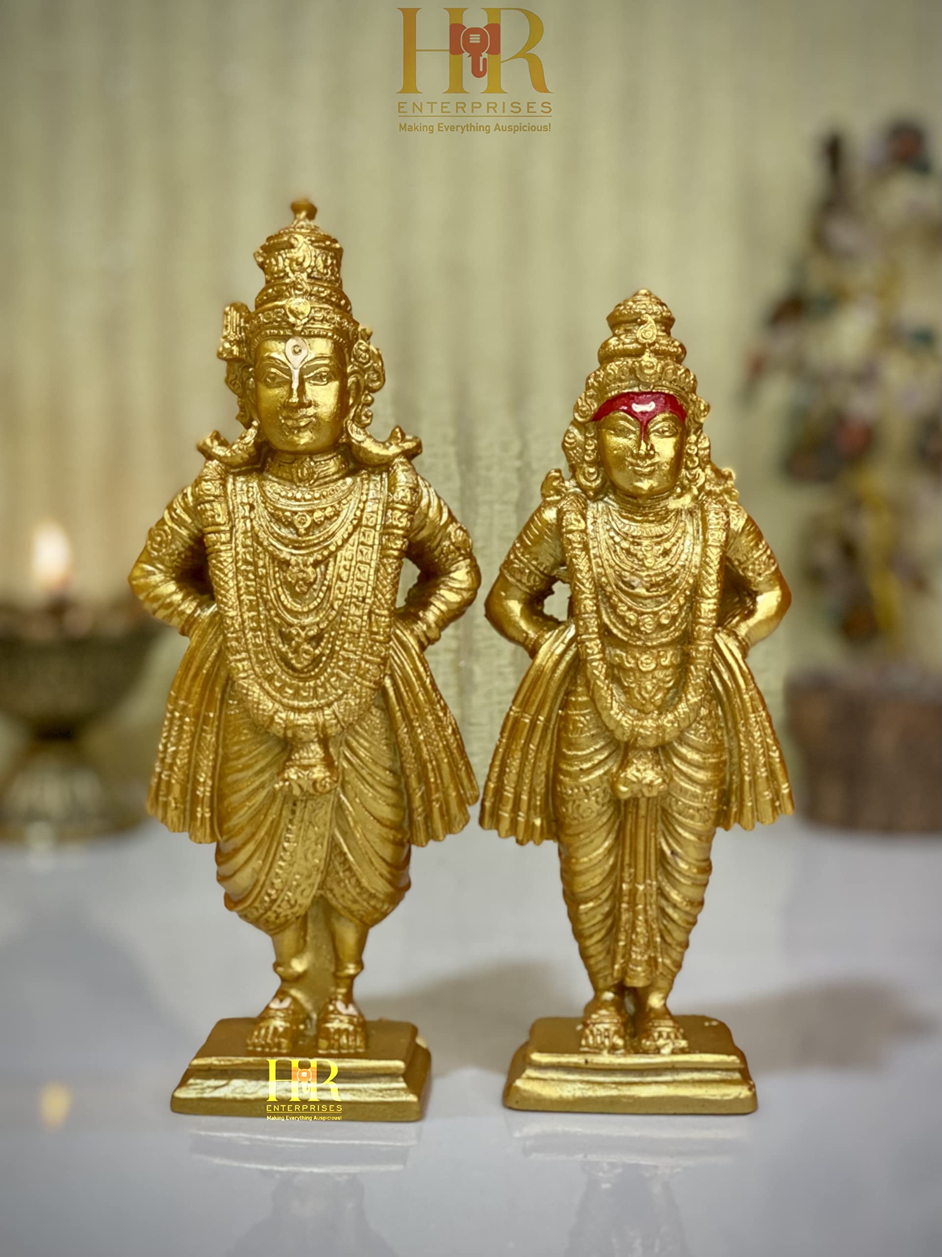 HR Enterprises (70 VR Gold) Vitthal Rukmini Statue,Vitthal Rukmani Stand,Idol of God Vitthal Rukmai,Statue for Home Decor,Gifting,Showpieces for Home.