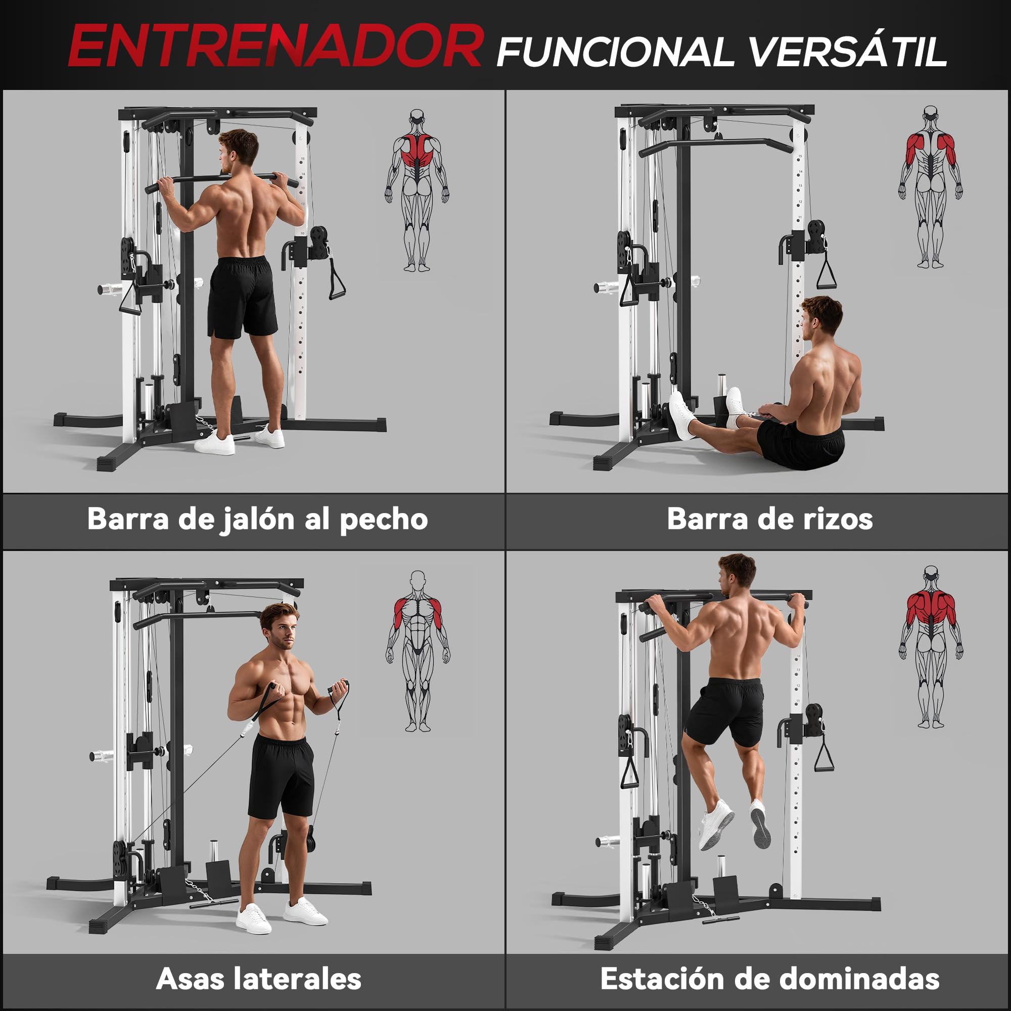 SPORTNOW Multiestación Musculación Máquina de Musculación Entrenamiento para Fitness Gimnasio en Casa,Ejercitar Parte Superior Cuerpo