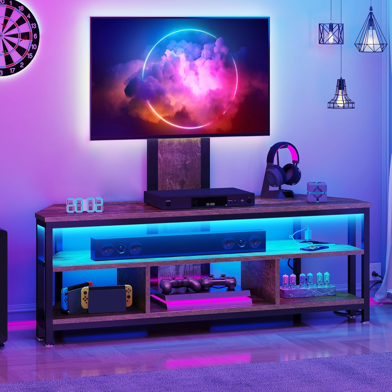 YITAHOME TV Stand with Mount for 70/65/55 inch TV, Entertainment Center with Storage & Power Outlet, Led TV Stand with Height Adjustable Mount, TV Console Cabinet for Living Room, Rustic Brown