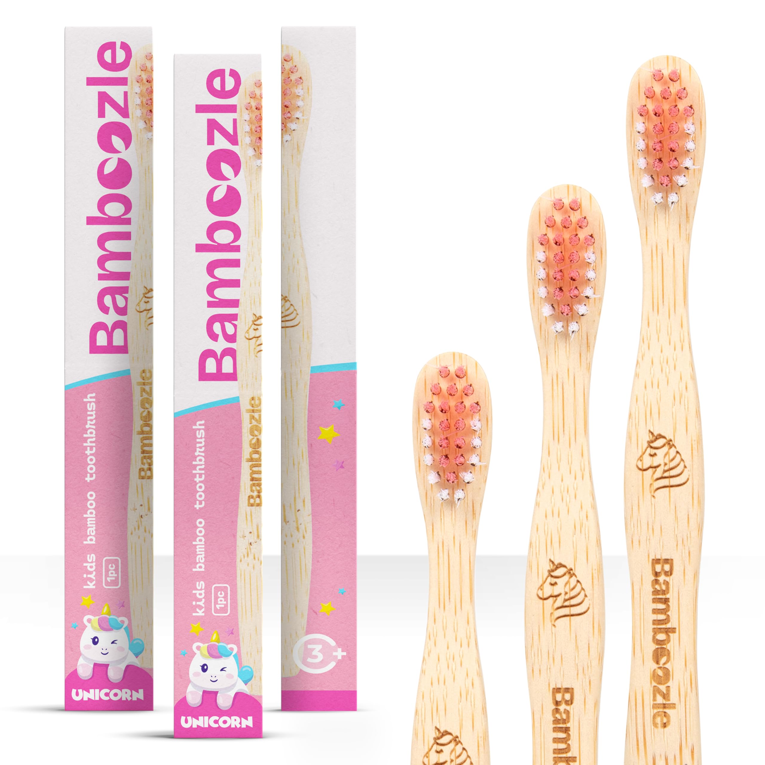 Bamboozle Eco-Friendly Toothbrush for Kids- Sustainable Bamboo Design Biodegradable Stylish Oral Care Solution Unicorn Pack of 3
