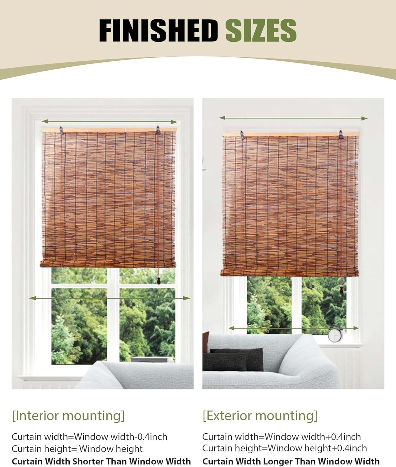 FoundGo Reed Roller Blinds Roll Up Reed Shade for Patio,Bamboo Blind Sun Shades,Retro Light Filtering Roller Bamboo Curtains for Windows/Doorways,Interior/Exterior,Indoor/Outdoor