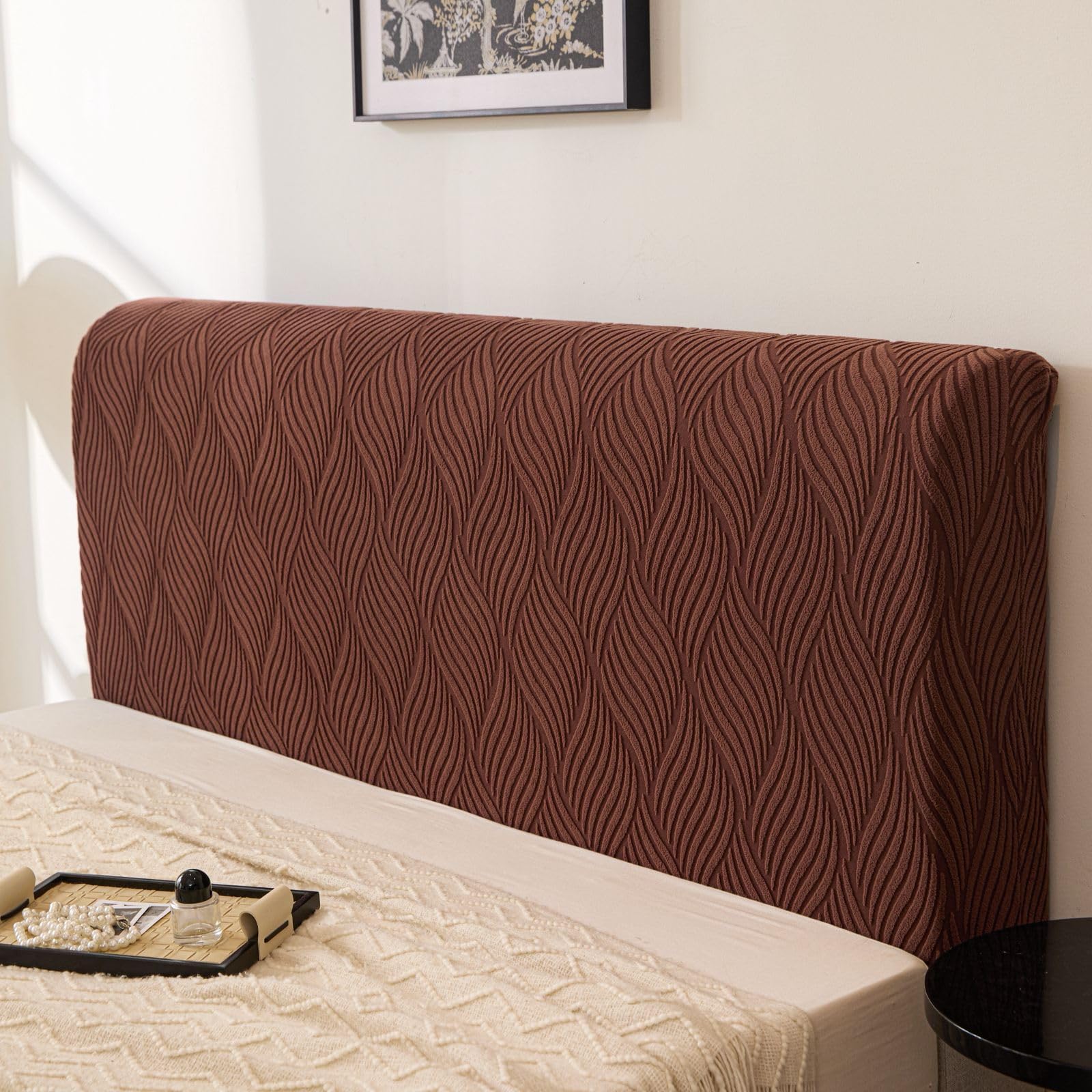 HOMETHREADS Stretchable Lycra/Velvet Headboard Cover | Soft, Dust-Proof & Wrinkle-Resistant Bed Back Protector | Fits Leather, Wooden & Fabric Bedsides | for 4ft to 5.5ft Beds | (Brown, 172x65cm)-image-7