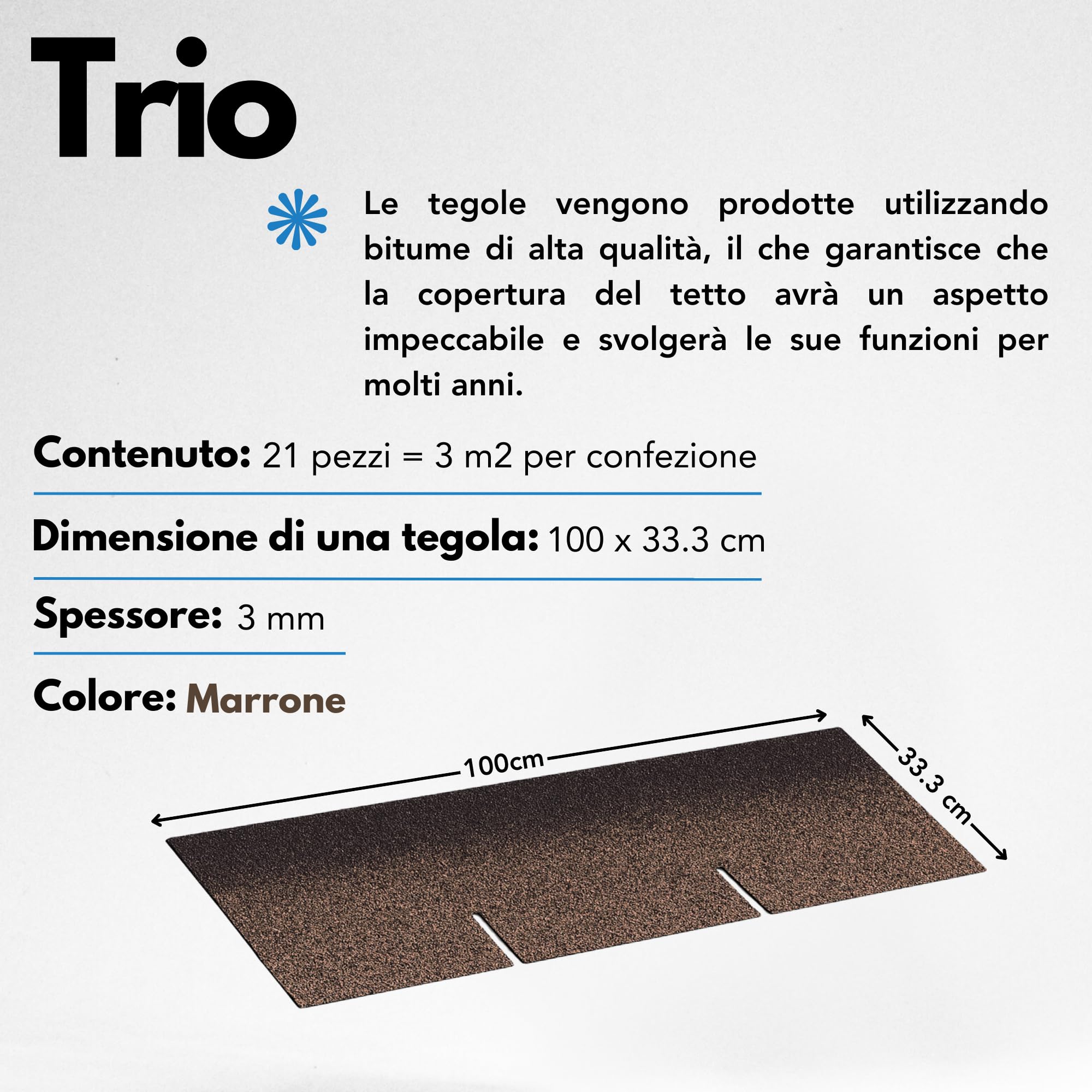 Tegole bituminose TRIO T-BROWN, copertura bituminosa di colore marrone
