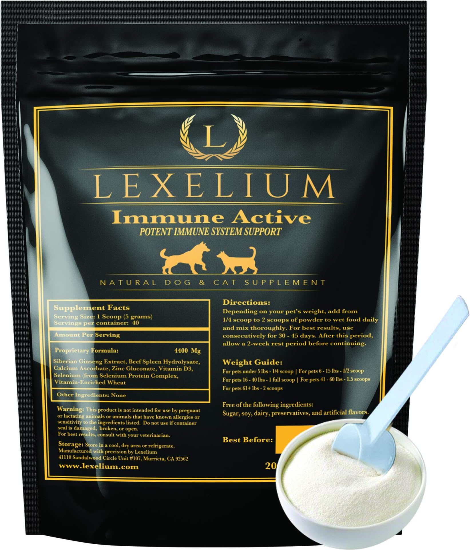 Immune Support for Cats and Dogs - Natural Immunity Supplement Powder Helps Detoxify and Protect Your Pets from Digestive, Respiratory and Skin Issues - Helps with Chronic Infections - 200g