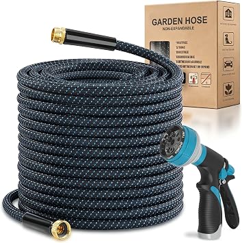 50ft Garden Hose, Flexible Water Hose with 10-Function Nozzle, Lightweight, Kink-Free, Wear-Resistant Outdoor Hose, 3/4" Rustproof Fittings for Yard, Car Wash, Pet