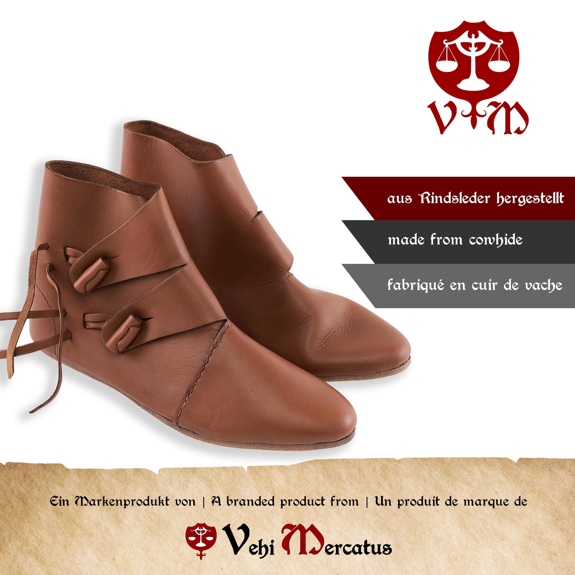 Wikinger Schuhe Dunkelbraun mit Ledersohle Jorvik
