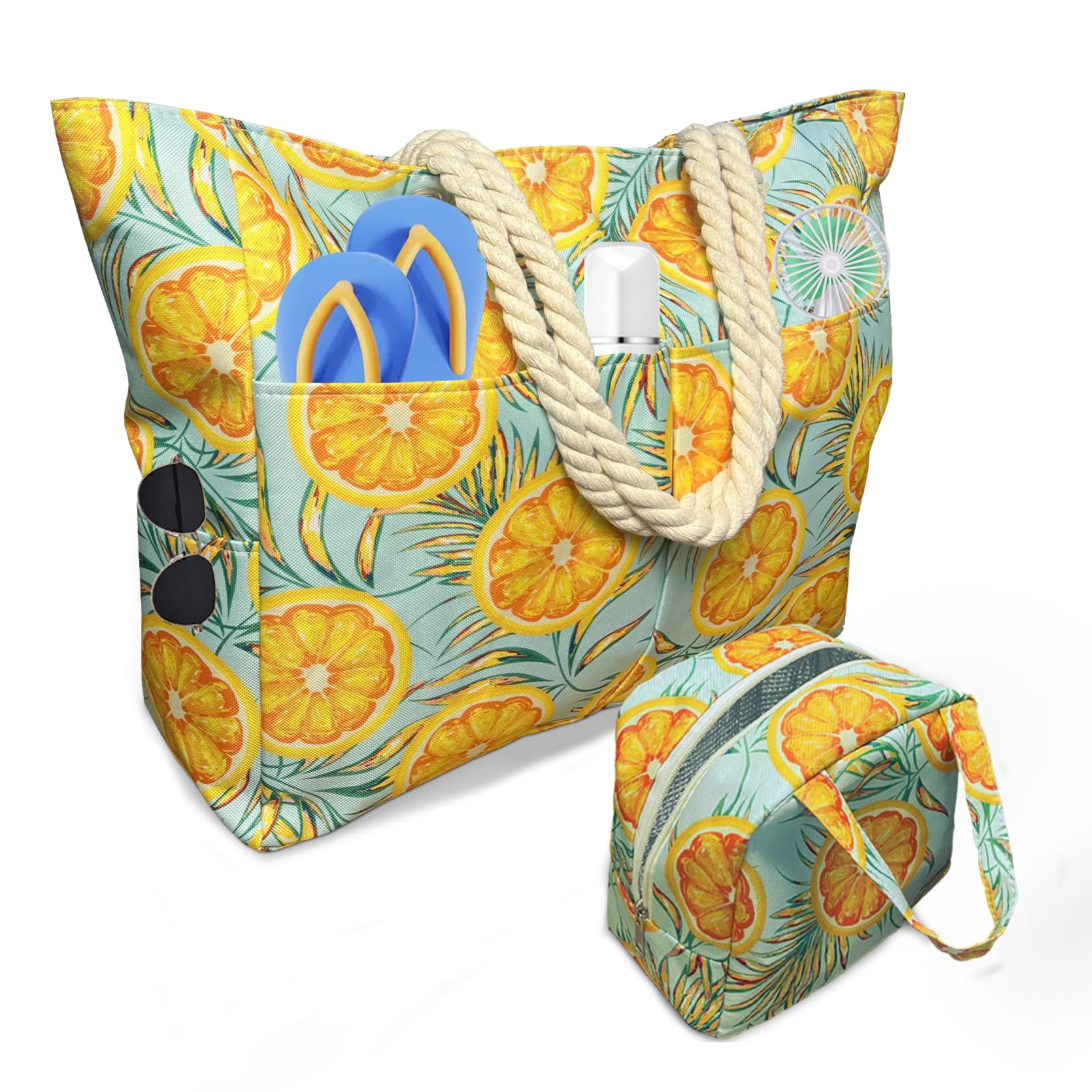 Borsa Spiaggia XXL 50L Arancione Donna Grande Impermeabile Pieghevole Termica con Cerniera