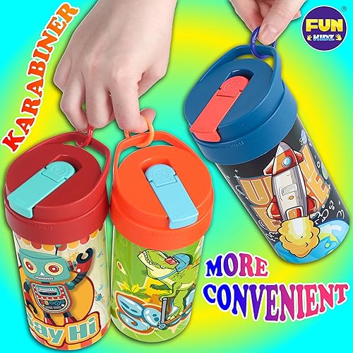 Miniatura 5 de Paquete de 3 botellas de agua para niños de 17 onzas, tapa cubierta con boquilla Total my Style y asa de transporte, tapa diseñada a prueba de