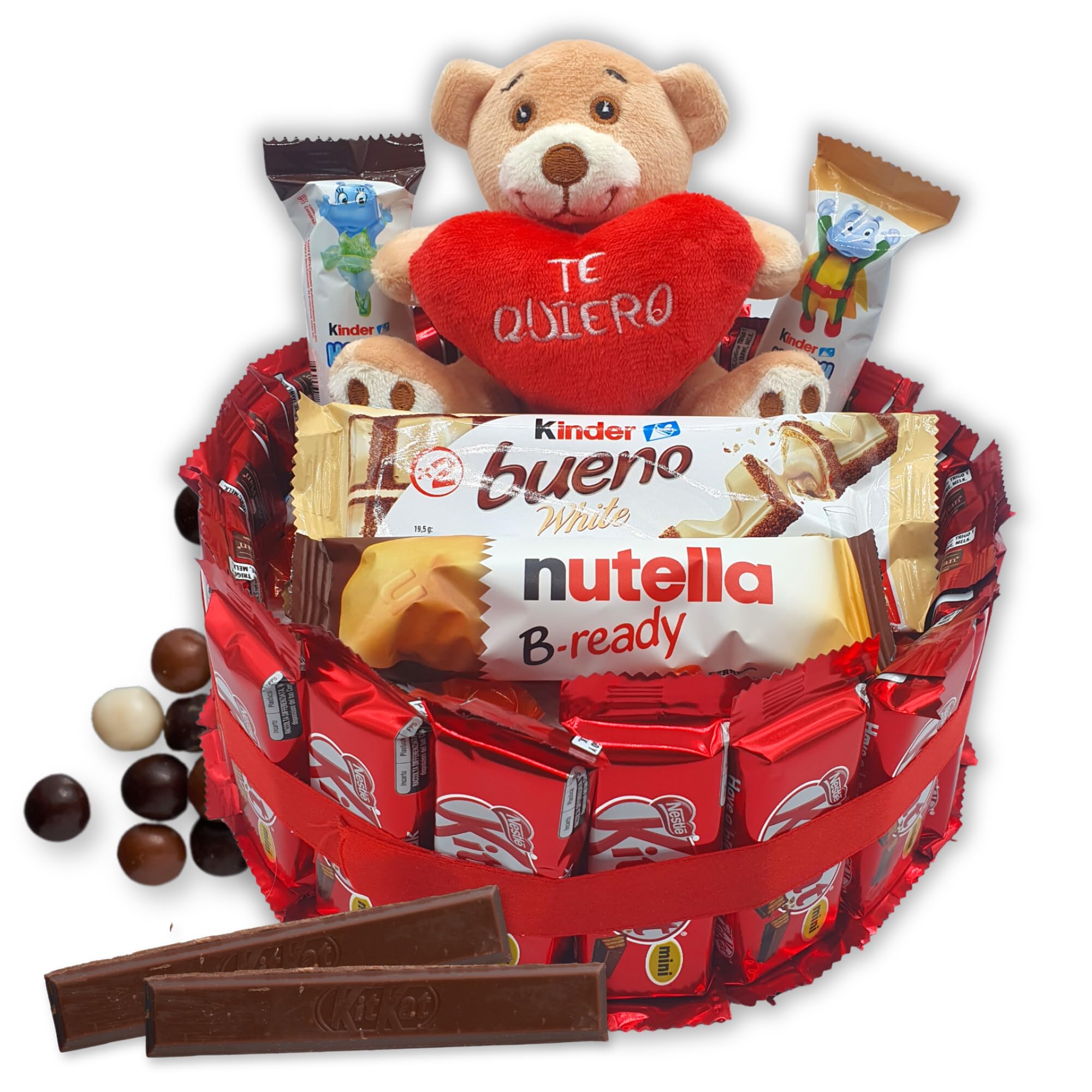 Tarte au chocolat Kit Kat + Ours LOVE - Cadeau pour la Saint-Valentin. Kinder Bueno, Kinder Chocolate, Happy Hippo - Tarte de 20 cm [IAMI]