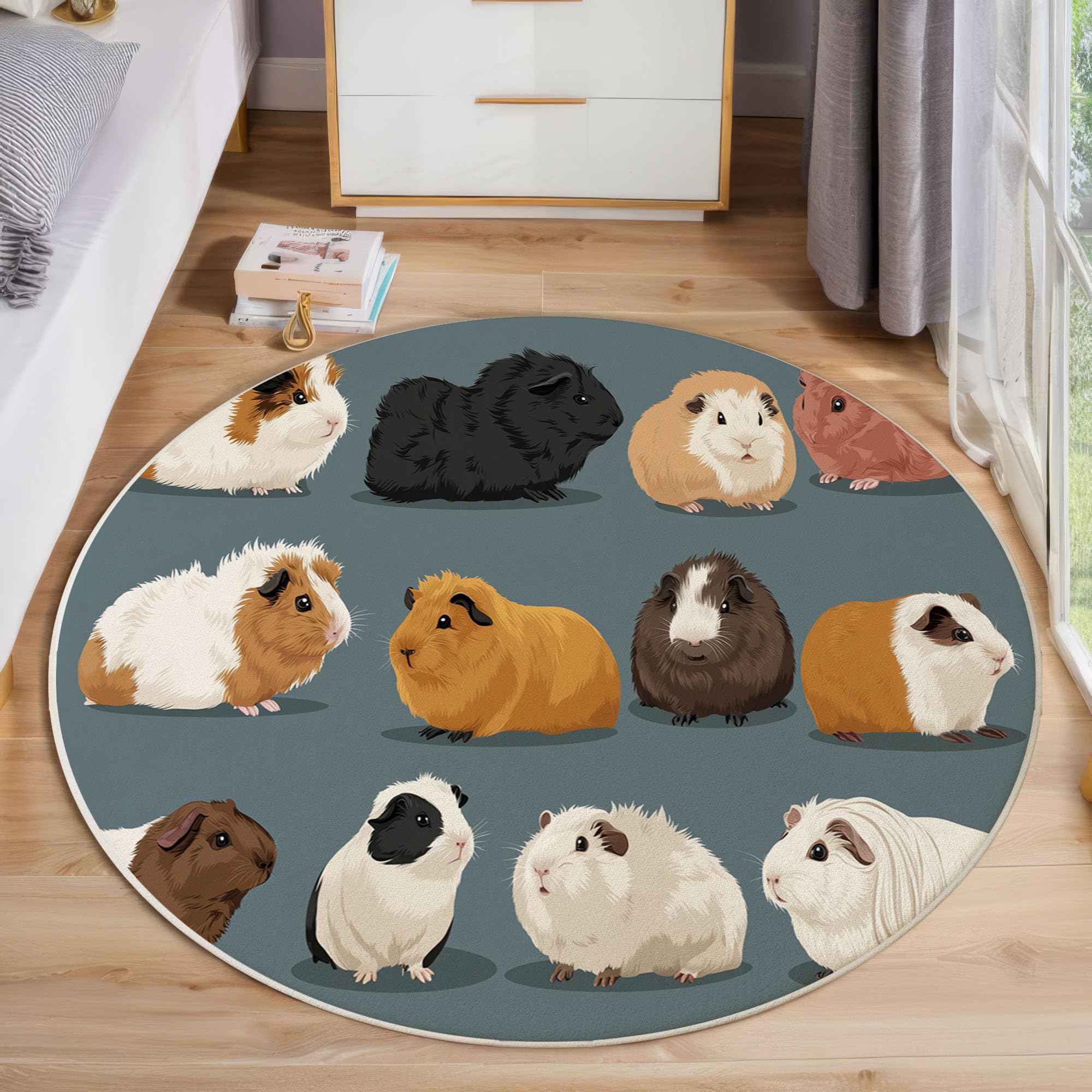 Tapis cochon d'inde grande taille bleu-gris doux pour salon et cuisine