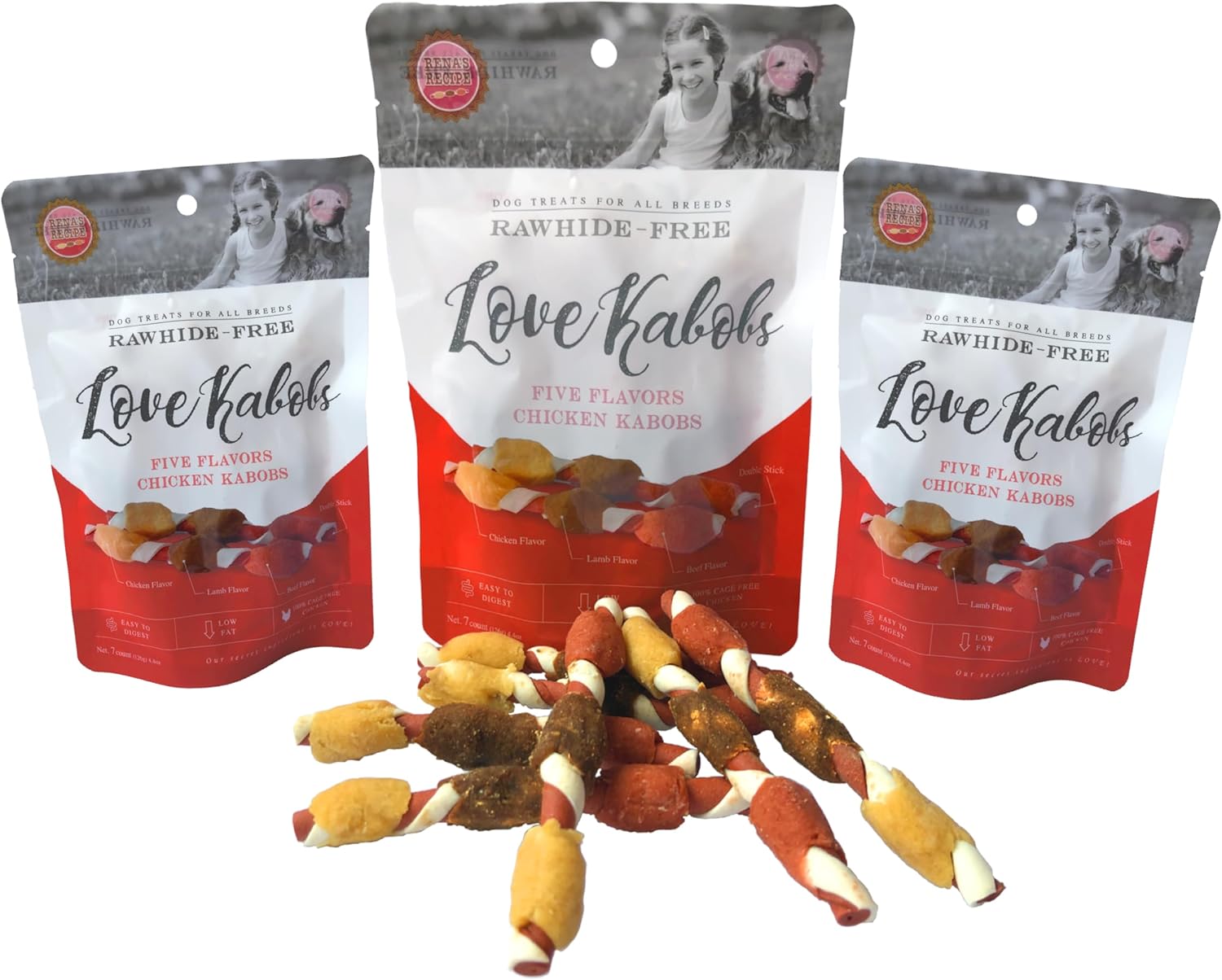 Rena's Recipe Love Kabobs (7 Count) Lamb Beef and Chicken Flavored Chicken on a Goat Milk Infused core