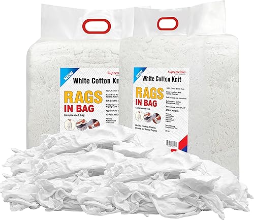 Miniatura 20 de Trapos de limpieza de camisetas blancas de primera calidad (caja de 10 libras), trapos de algodón blanco para limpieza, manchas, pintura, aceite