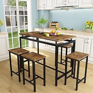 5 Pcs Dining Table Set, Modern Bar Table Set with 4 Bar Stools, Home Kitchen Breakfast Table and Chairs Set Ideal for Pub, Living Room, Breakfast Nook, Easy to Assemble